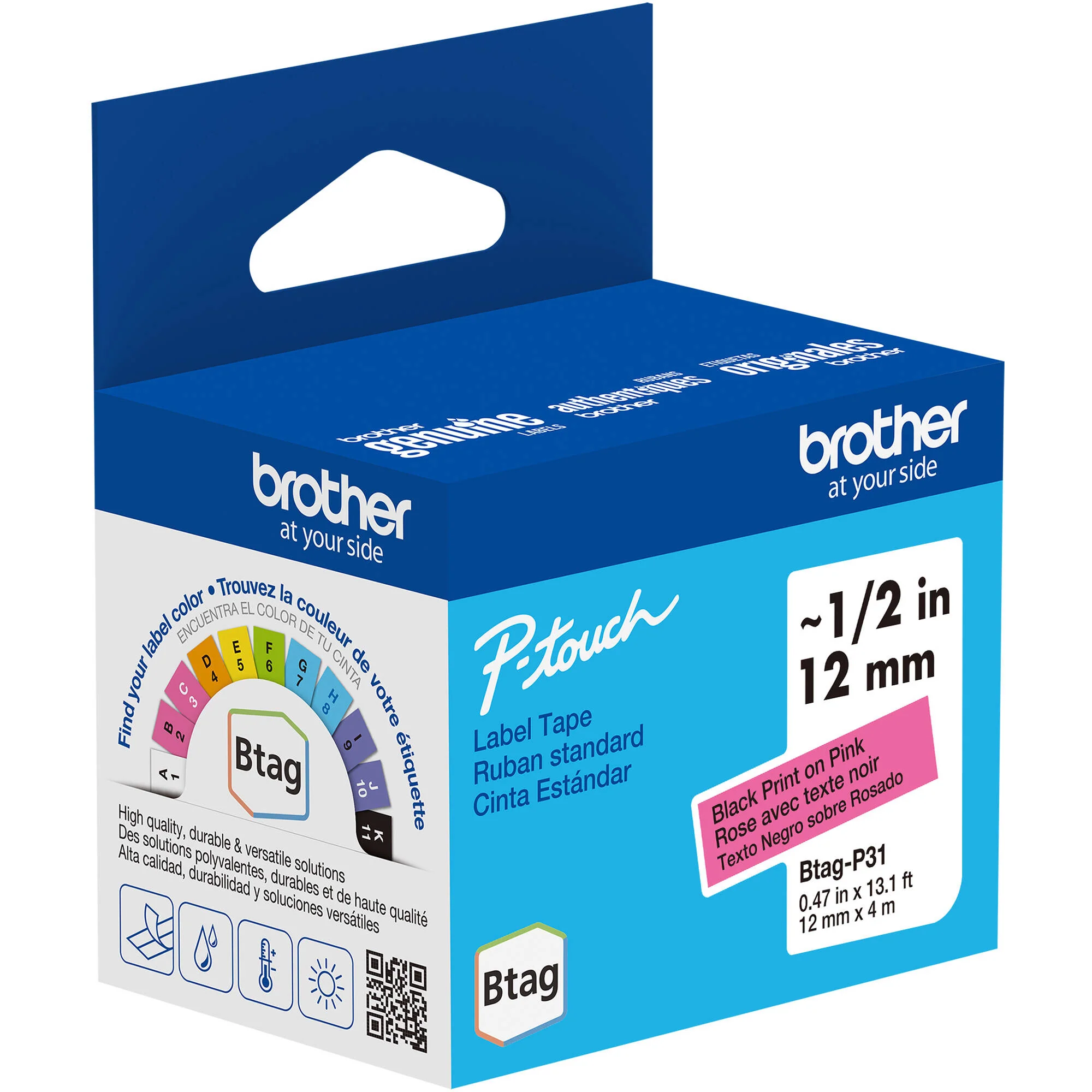 Brother Btag Label Tape for P-Touch PT-N10, PT-N20 & PT-N25BT (Black on Pink, 0.5" x 13.1') - Image 2