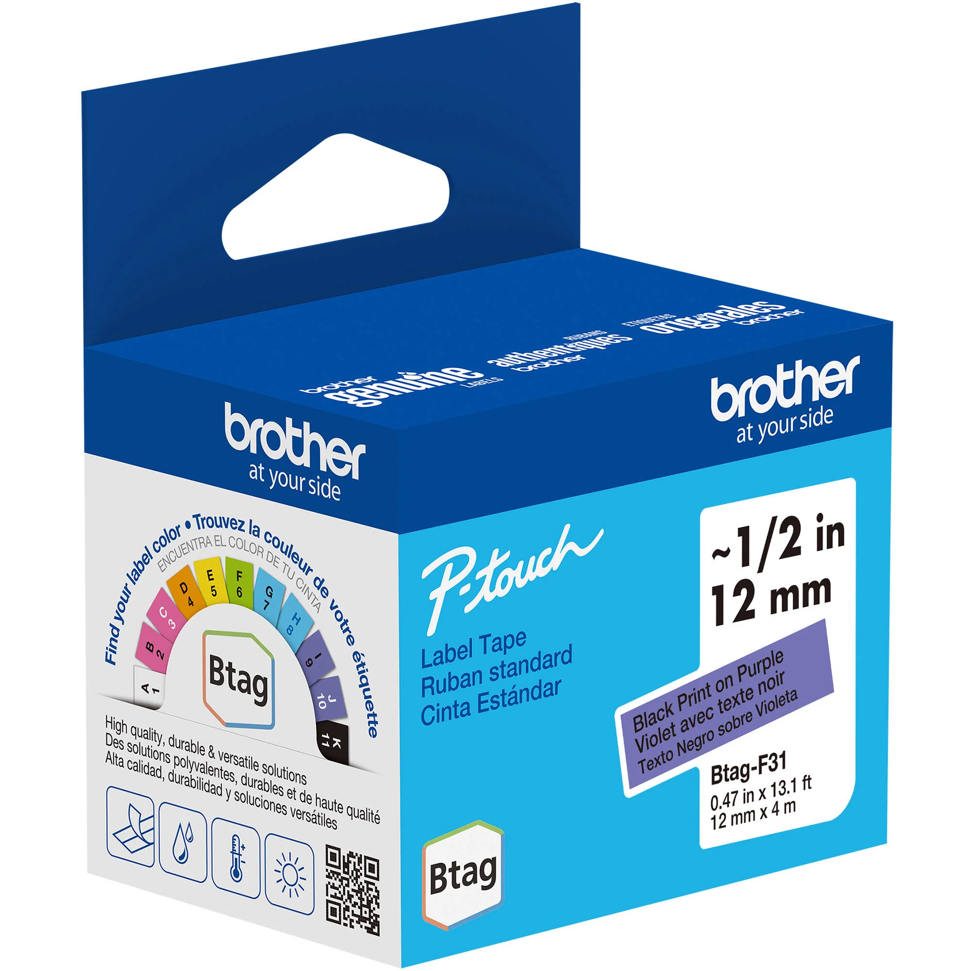 Brother Btag Label Tape for P-Touch PT-N10, PT-N20 & PT-N25BT (Black on Purple, 0.5" x 13.1') - Image 2