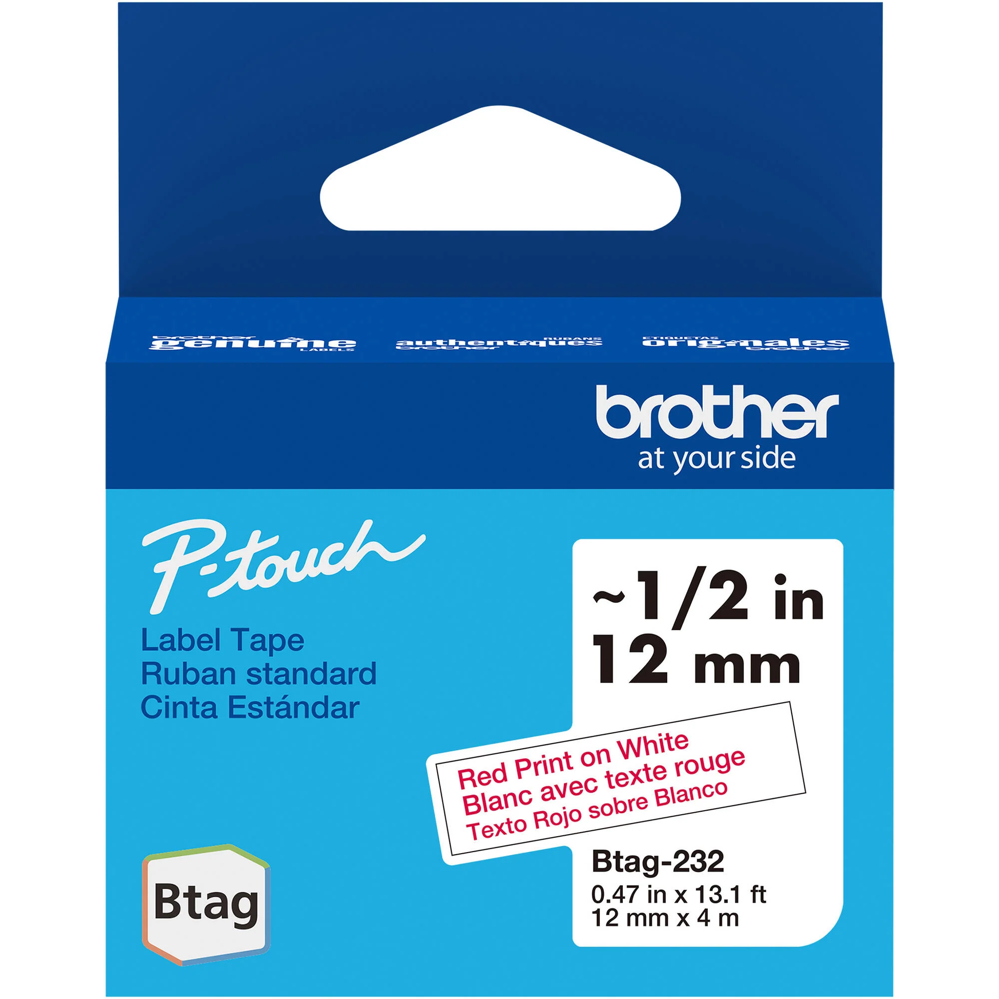 Brother Btag Label Tape for P-Touch PT-N10, PT-N20 & PT-N25BT (Red on White, 0.5" x 13.1')