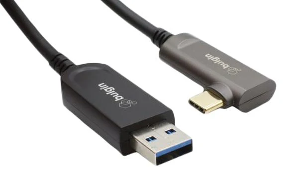 BULGIN LIMITED AOUS3/005 USB Cable, Up to 10Gbps, Type A Plug to 90° Type C Plug, 5 m, 16.4 ft, USB 3.2, Black