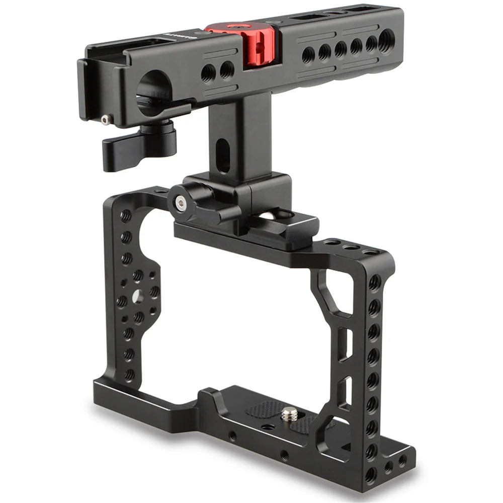 CAMVATE a6500 Handheld Camera Cage with QR Cheese Handle (Black, Red Knob) - Image 3