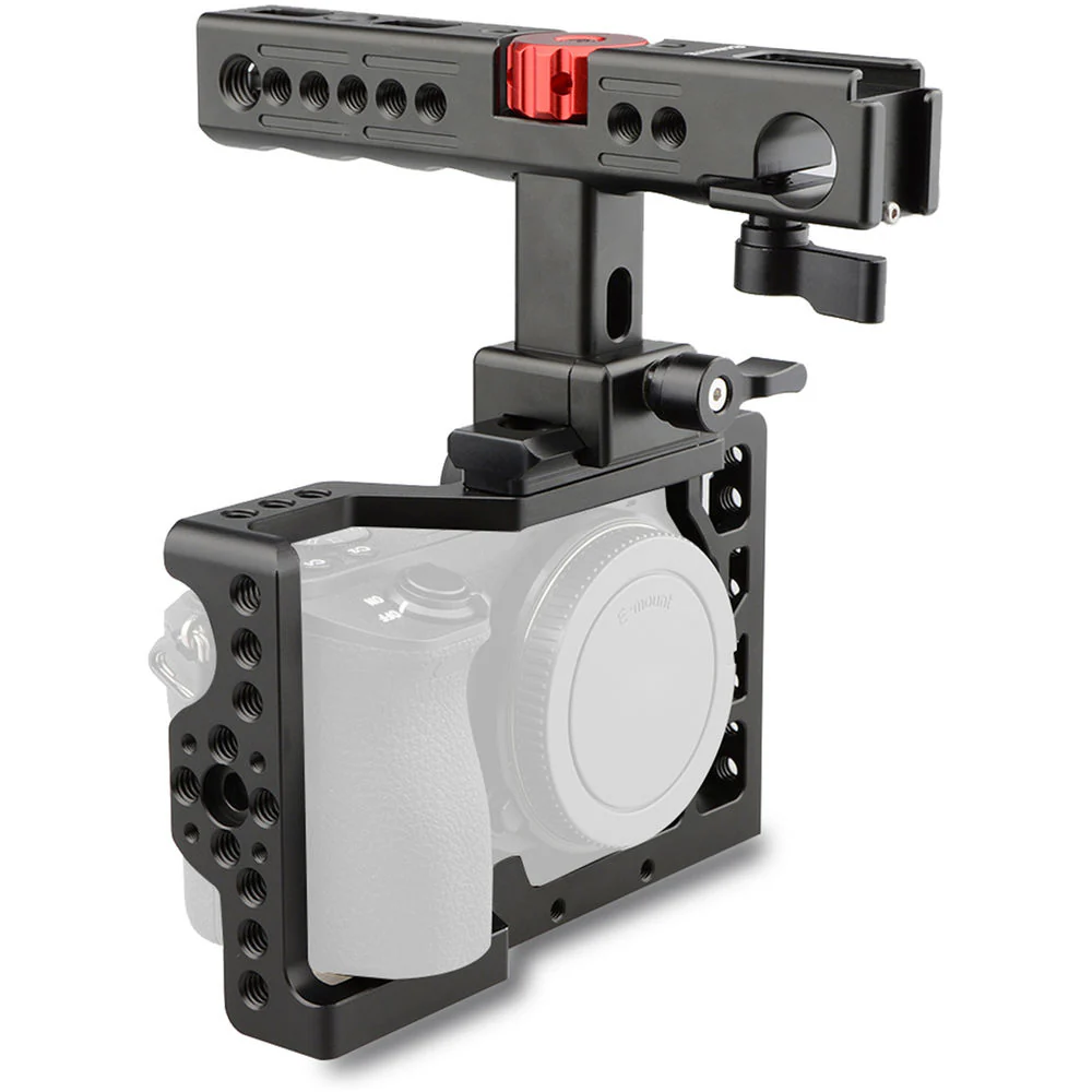 CAMVATE a6500 Handheld Camera Cage with QR Cheese Handle (Black, Red Knob) - Image 7