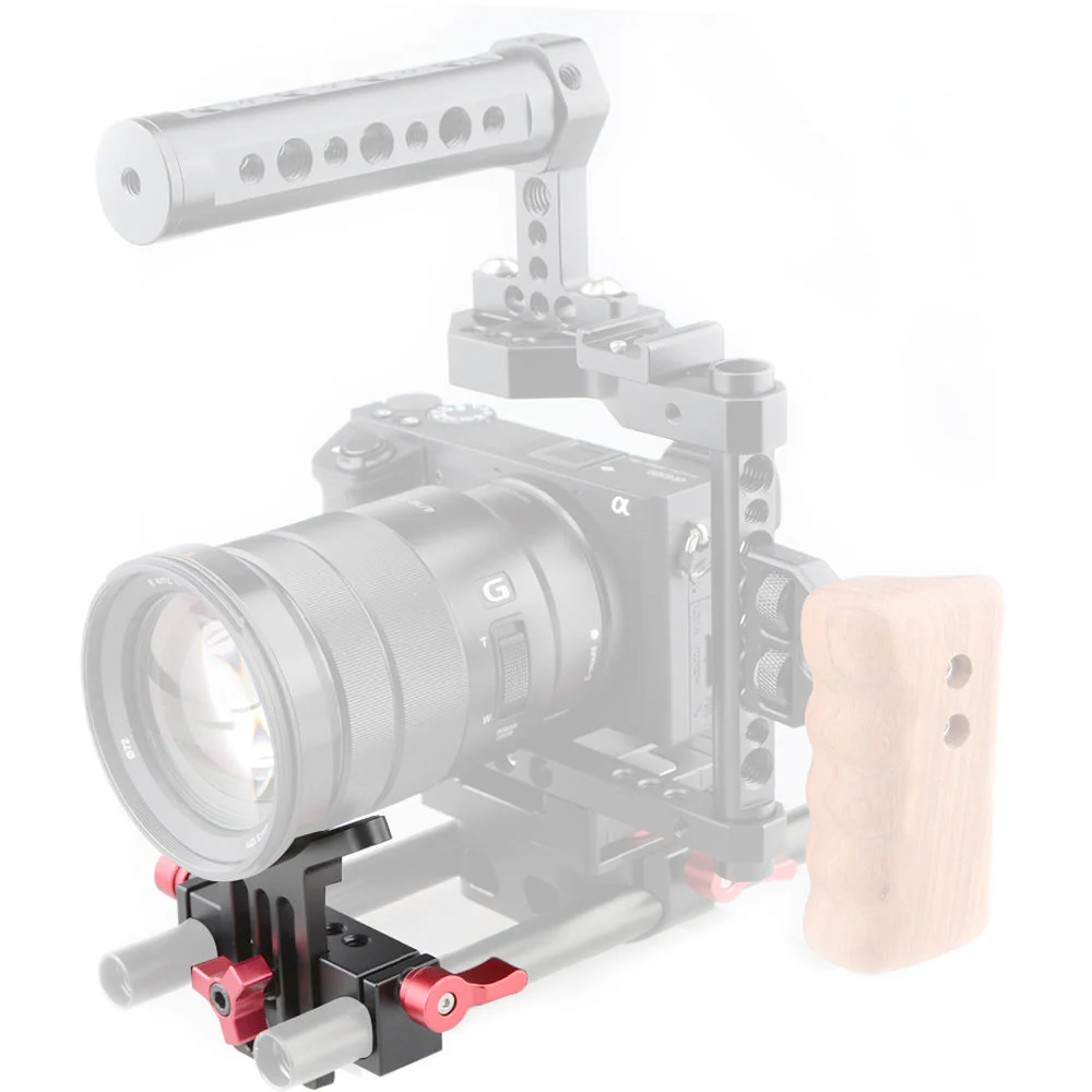 CAMVATE Adjustable Lens Support for 15mm Rods (Red Knobs) - Image 7