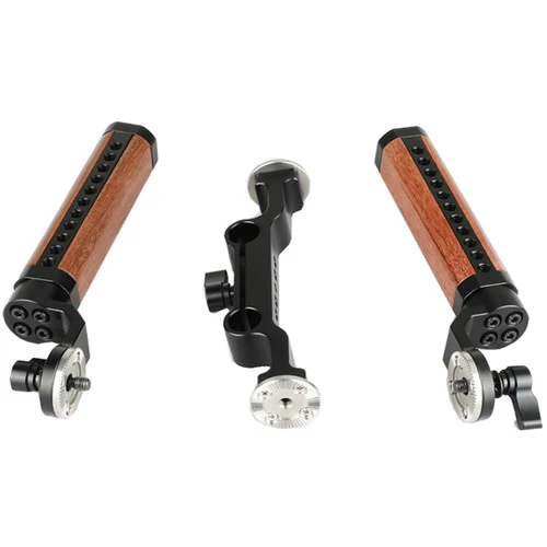 CAMVATE Arri-Style Wood Rosette Handle Grip 15mm Rod Clamp Railblock For DSLR Shoulder Rig (Dual Handles) - Image 5