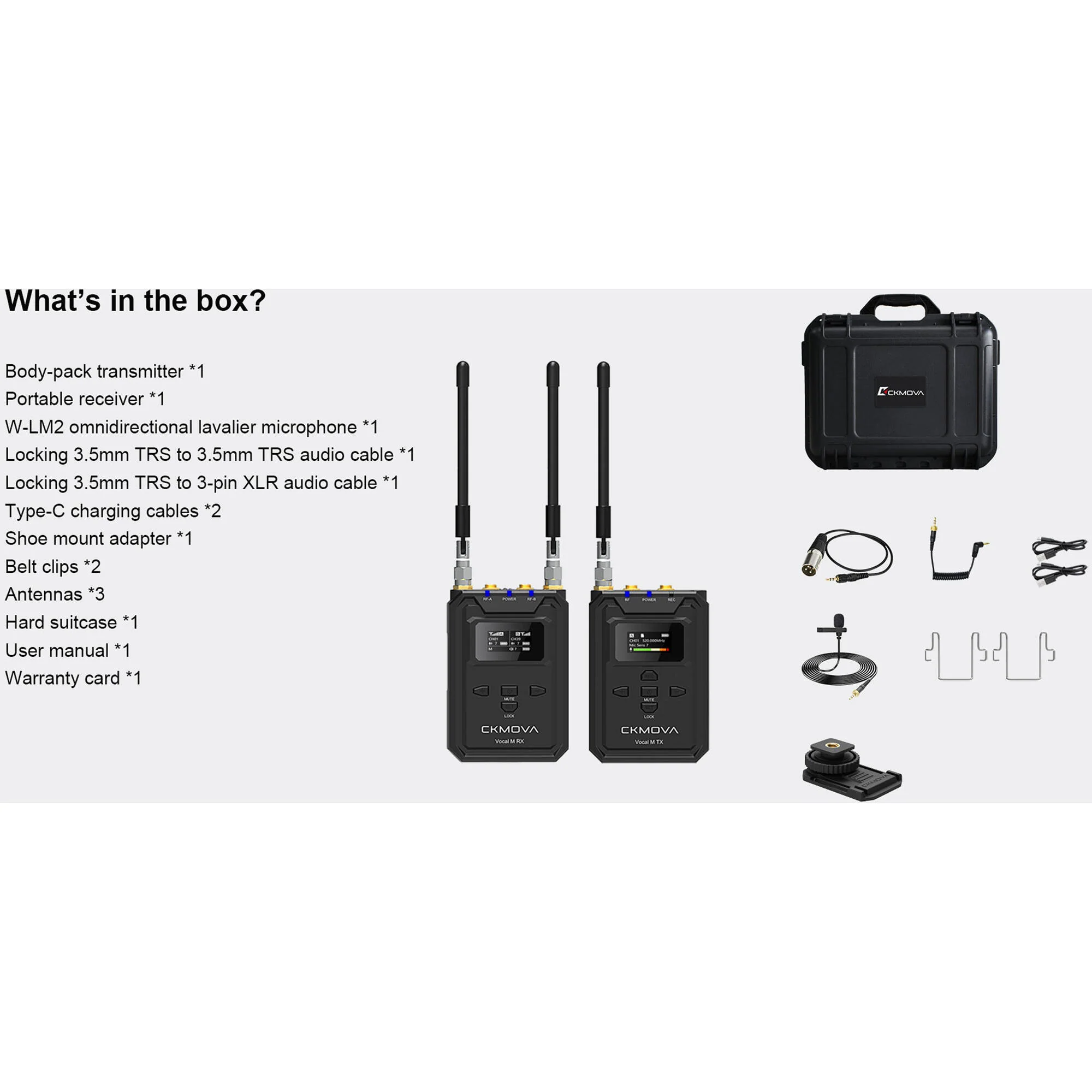CKMOVA Vocal M V1 Wireless Bodypack Microphone/Recorder System for Cameras and Mobile Devices (535 to 585 MHz) - Image 4