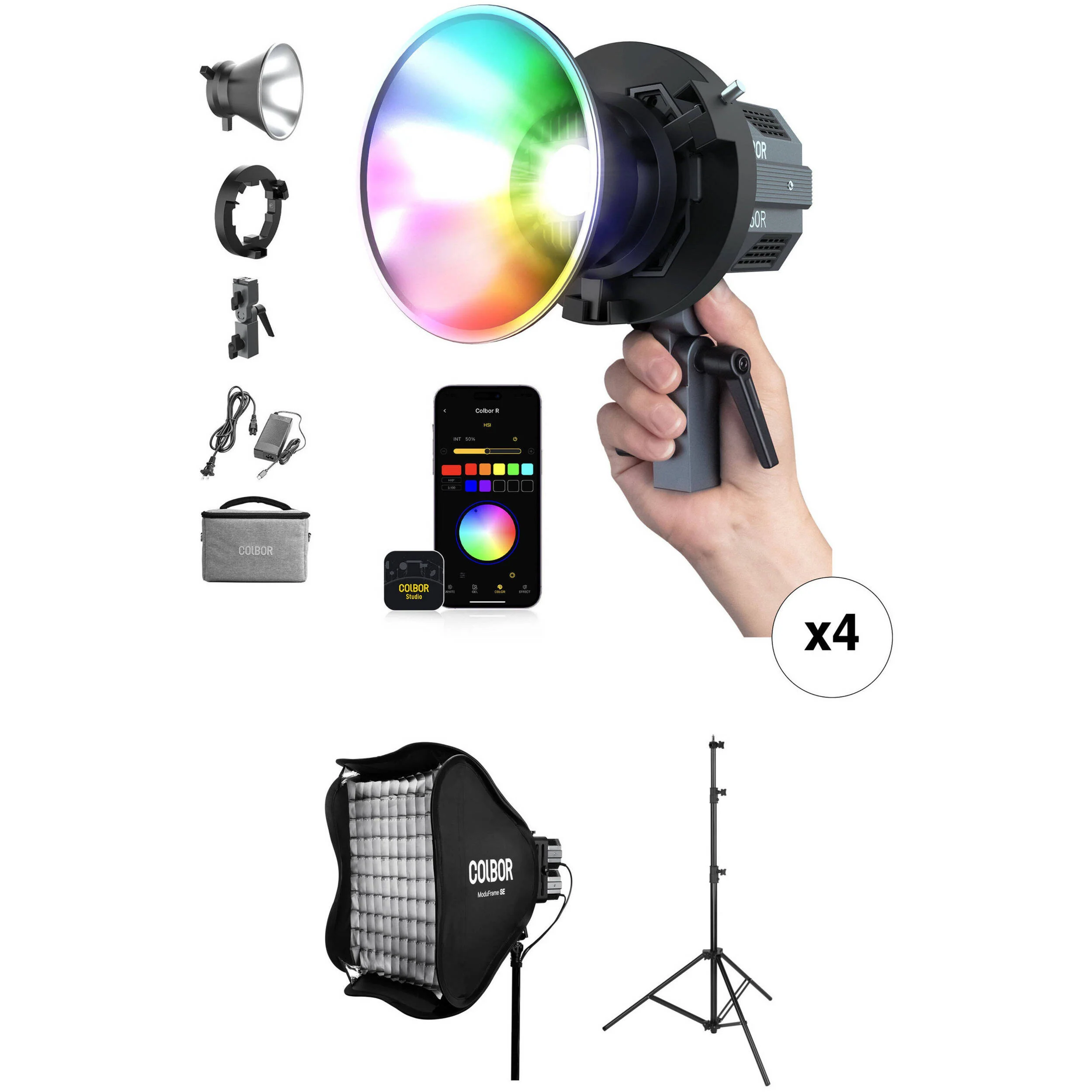 COLBOR CL60R RGB COB LED Monolight (Studio 4-Light Kit)