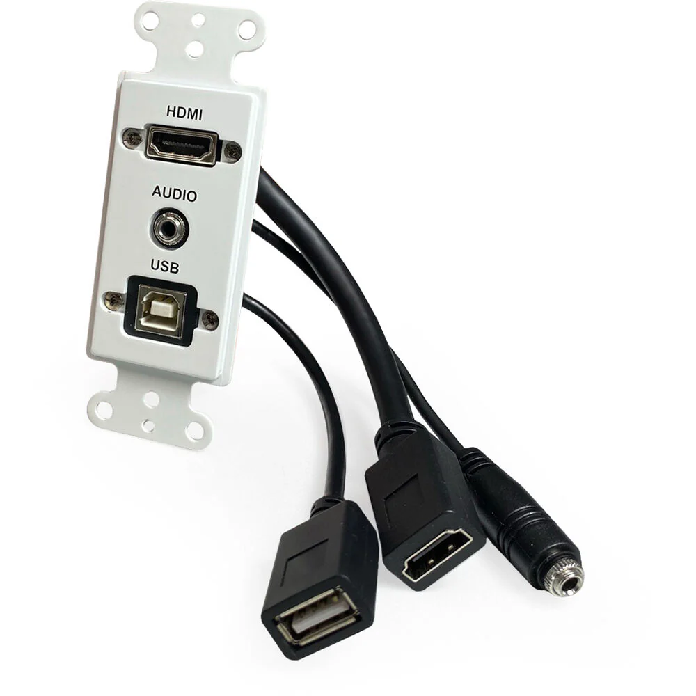 Comprehensive HDMI, USB Type-B, and 3.5mm Pigtail Pass-Through Wall Plate (White)