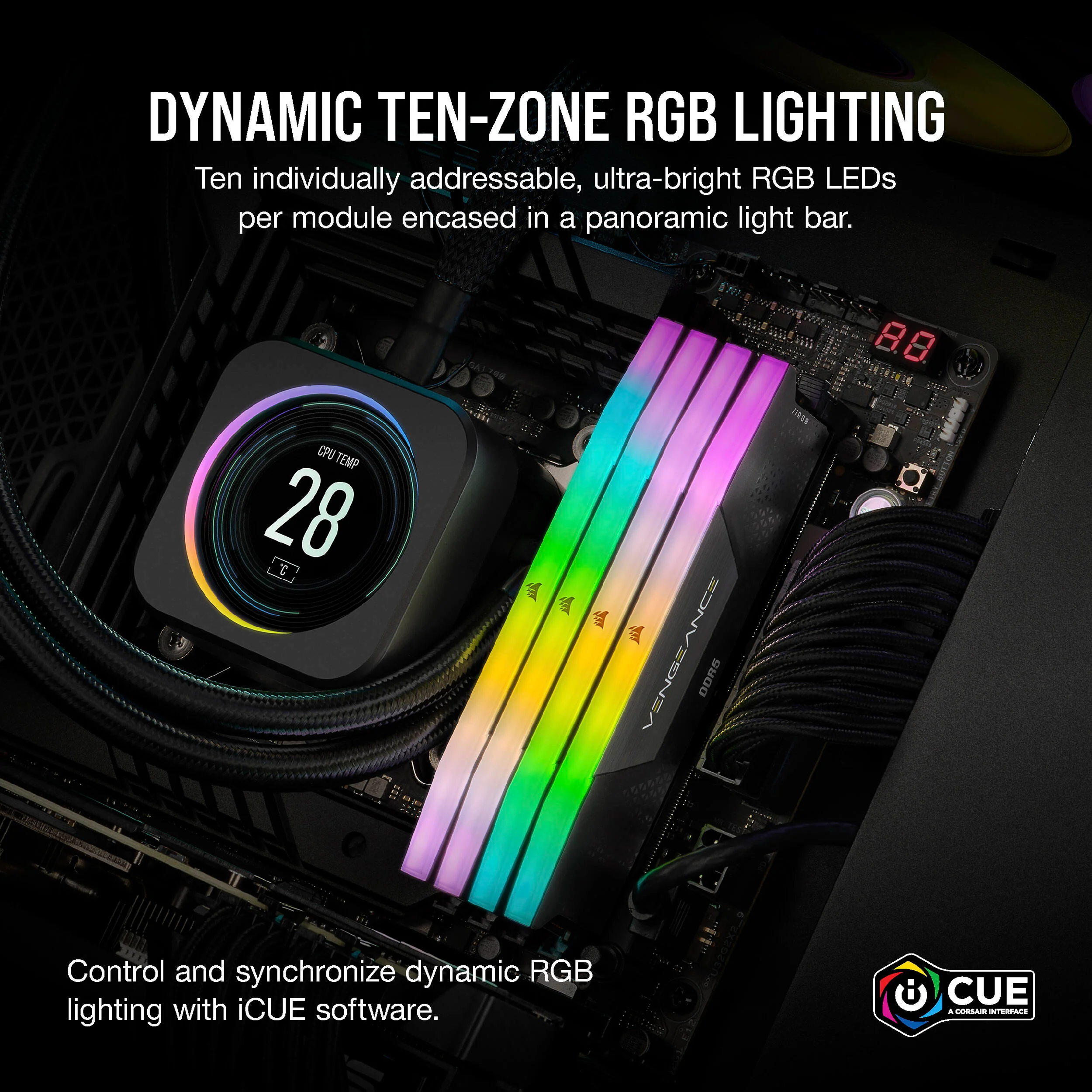 Corsair 32GB VENGEANCE RGB DDR5 7200MT/s DIMM Memory Kit (Black, 2 x 16GB) - Image 6