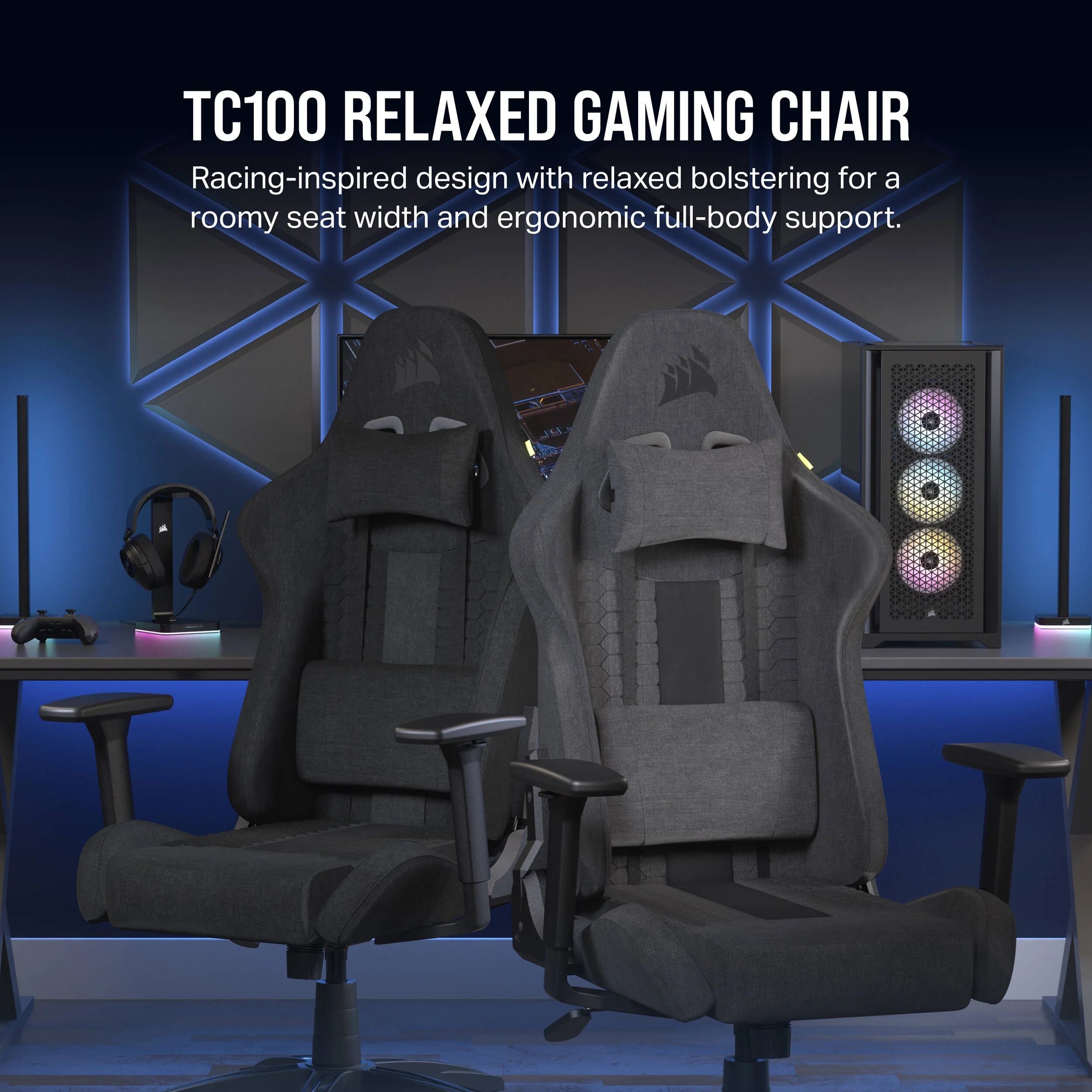 Corsair T100 RELAXED Gaming Chair (Fabric/Black/Gray) - Image 2