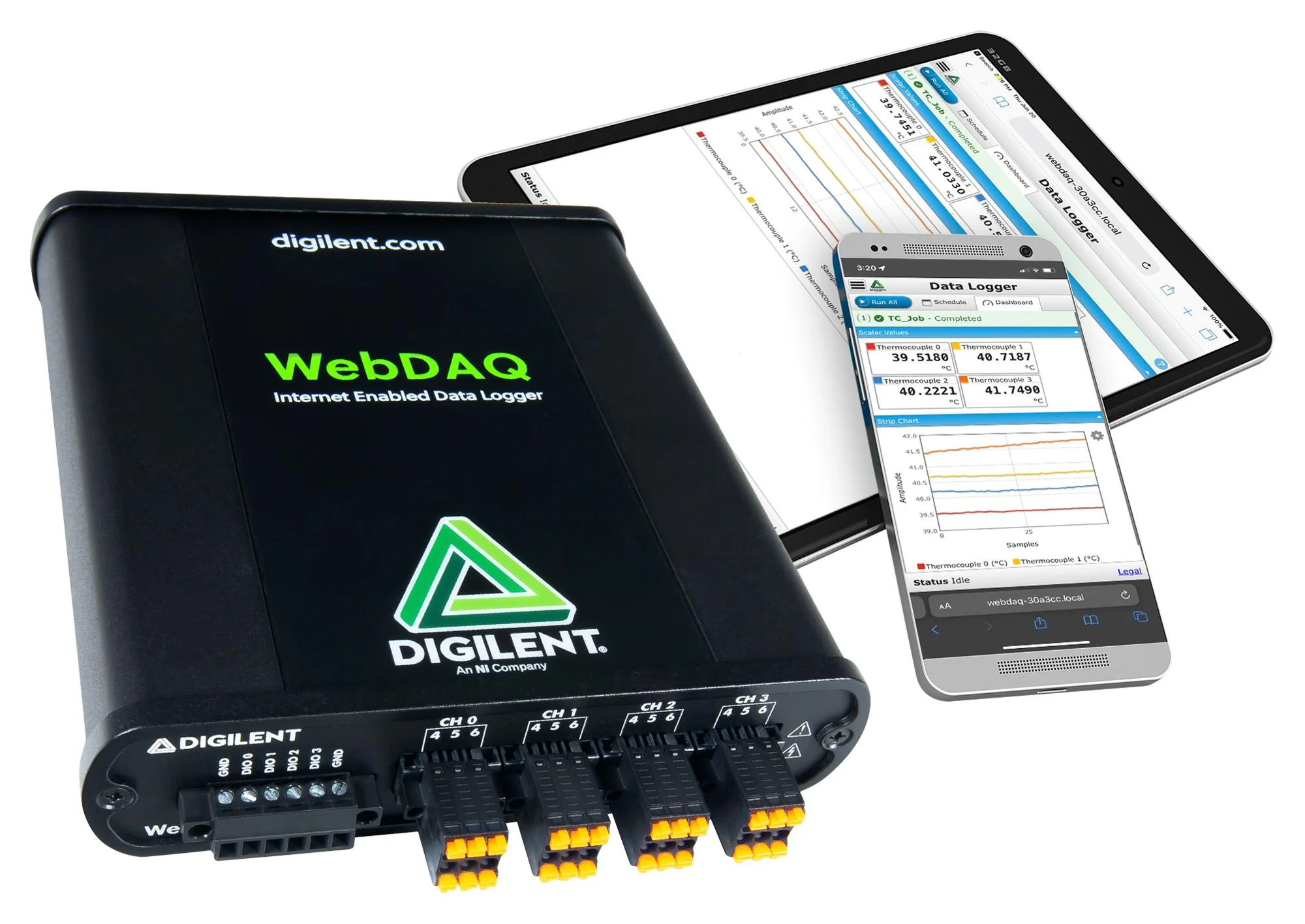 DIGILENT 6069-410-007-1 Data Logger, Bridge-Based Sensor, Current, RTD, Resistance, Thermocouple, Voltage, 4 Channel