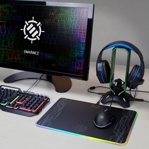 Enhance RGB Gaming Headset Stand with Mouse Bungee and USB Hub - Image 4