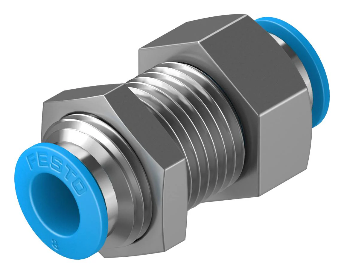 Festo QSS-8-F Pneumatic Fitting Push-In Bulkhead M16 14 bar 8 mm Brass QSS - Image 2