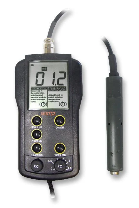 HANNA INSTRUMENTS HI-8733N Conductivity Meter, 0µS/cm to 1999µS/cm, 1 %, Temperature, 185 mm, 82 mm