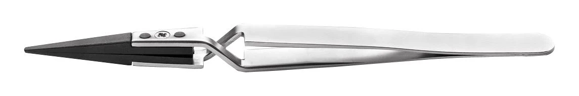 IDEAL-TEK 2AXCFR.SA Tweezer, Component Positioning, Straight, Round, Stainless Steel, PA66 Tip, 125 mm