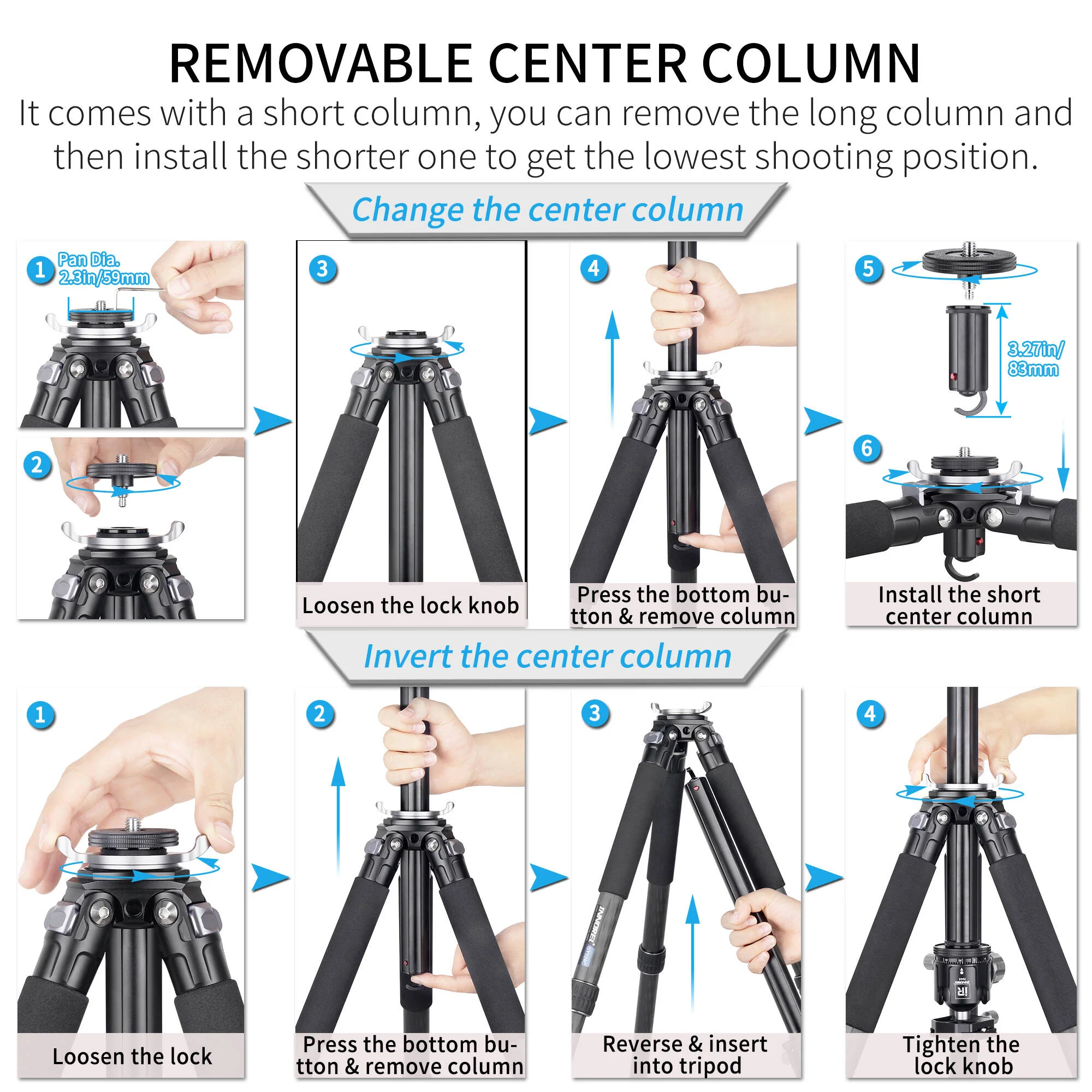 INNOREL GT324C Carbon Fiber Travel Tripod with N44 Ball Head - Image 7