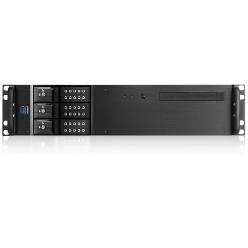 iStarUSA D-230HN-T 2U Compact 3 x 3.5" Bay Trayless Hotswap microATX Rackmount Chassis (Black) - Image 3