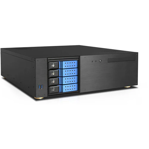 iStarUSA D-340HN-DT 3 RU Compact 4 x 3.5" Bay Trayless Hotswap microATX Desktop Chassis (Blue HDD Handles)