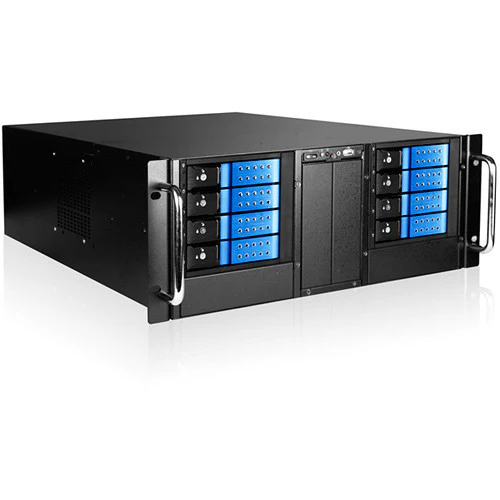 iStarUSA D-410-DE8-225T 4 RU 8-Bay Stylish Hotswap Trayless Slim ODD Storage Server Rackmount Chassis (Blue HDD Handles)