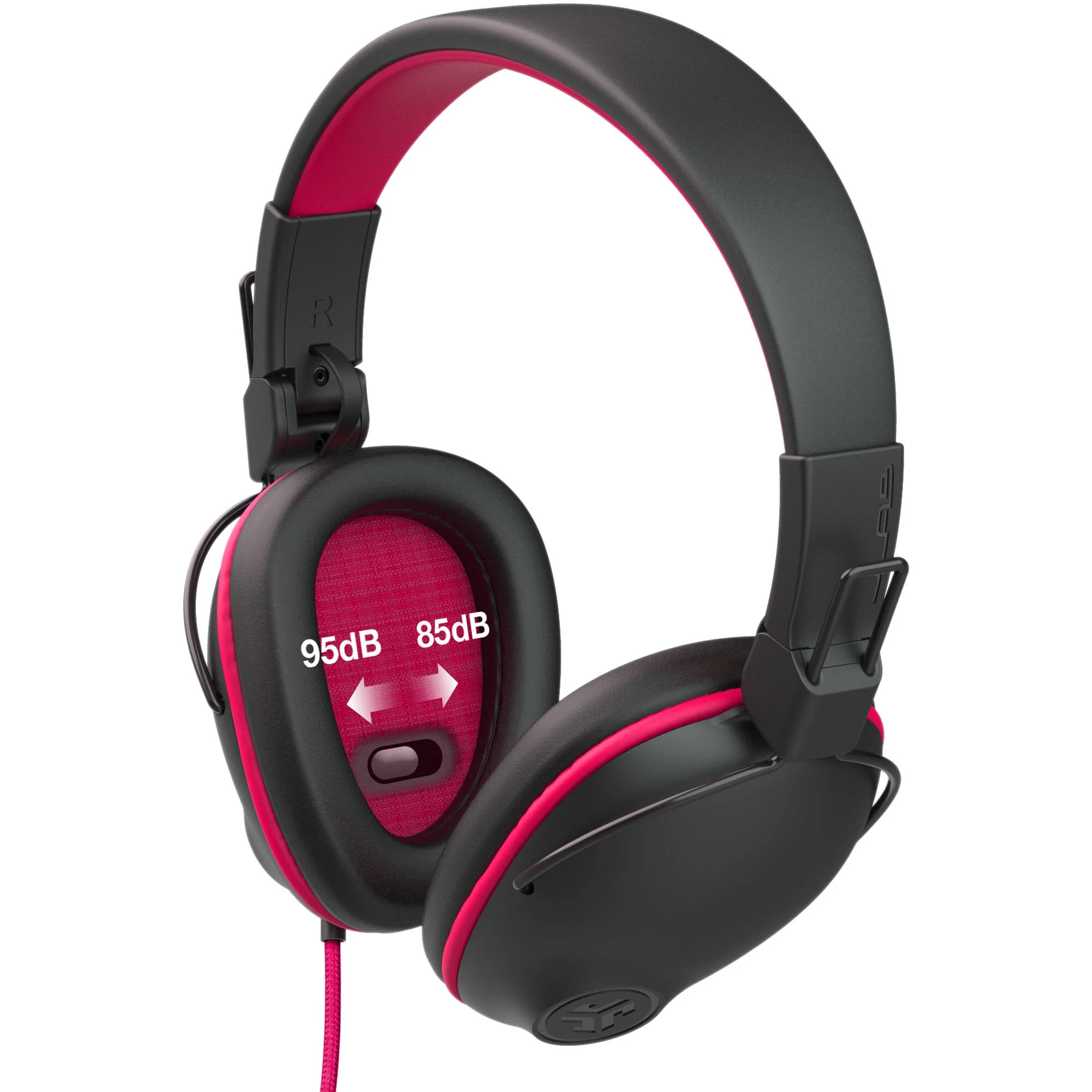 JLab JBuddies Pro Wired Over-Ear Kids Headphones (Black and Pink) - Image 3