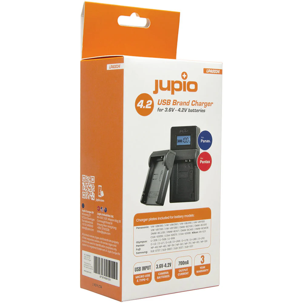 Jupio USB Charger Kit for Select FUJIFILM, Nikon, Olympus, Panasonic, Pentax, and Samsung Batteries (3.6 to 4.2V) - Image 3