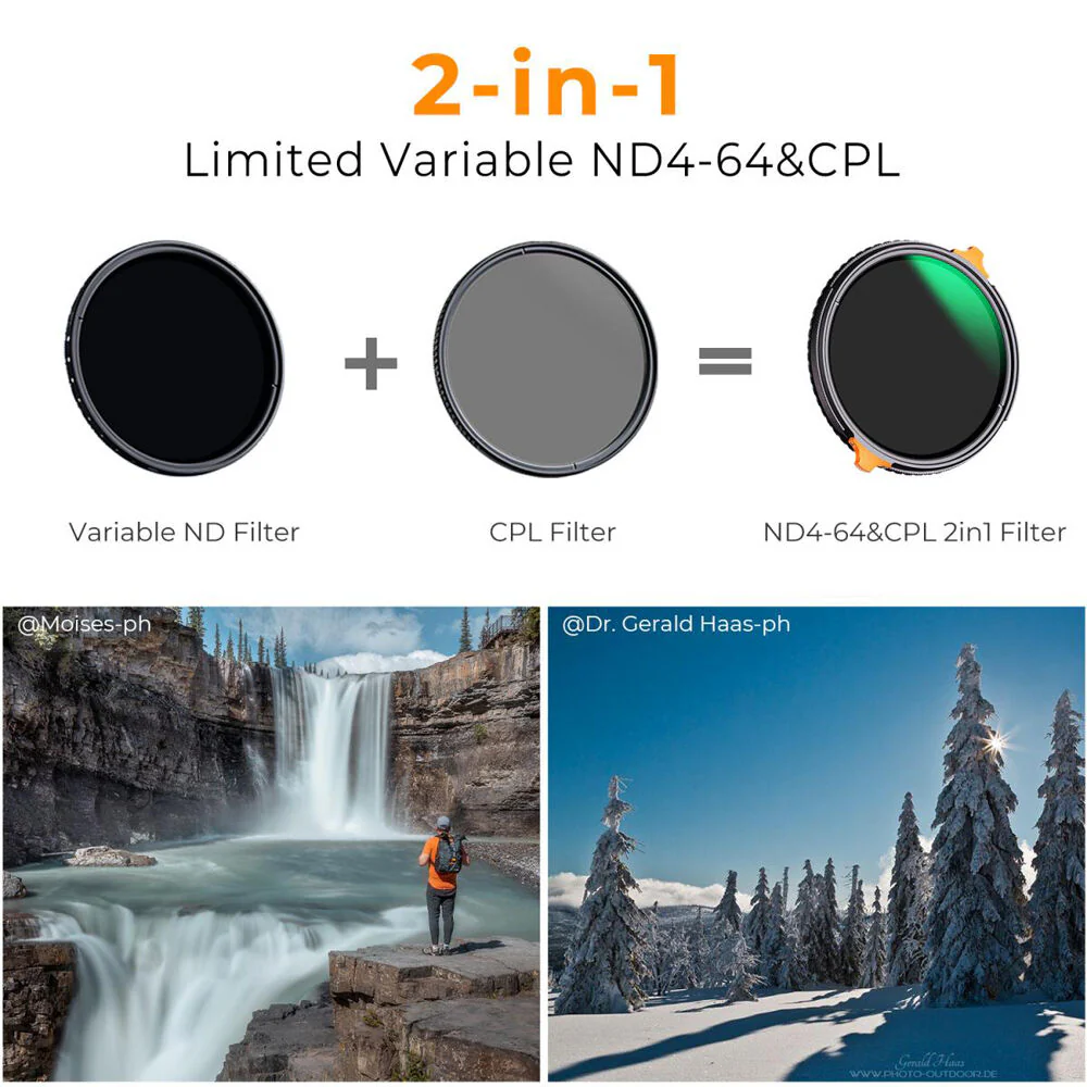 K&F Concept Nano-X Series 2-in-1 Variable ND & CPL Filter (67mm, 2 to 6-Stop) - Image 2