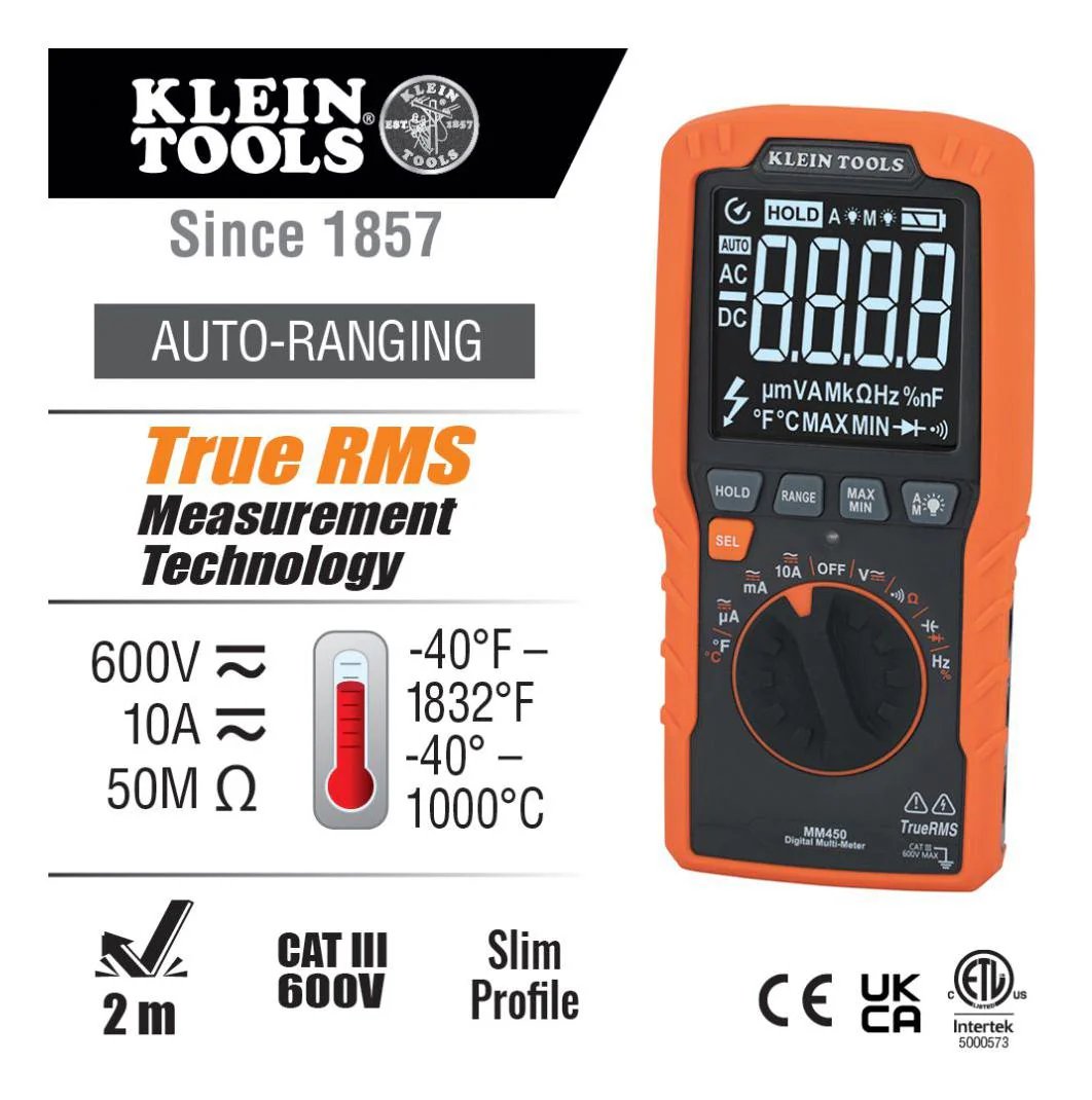 Klein Tools MM450 Digital Multimeter HH Trms 10A 600V New - Image 3