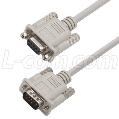 L-COM CS2N9MF-50 Computer Cable, D Subminiature Plug, 9 Way, D Subminiature Socket, 9 Way, 50 ft, 15.24 m, Grey