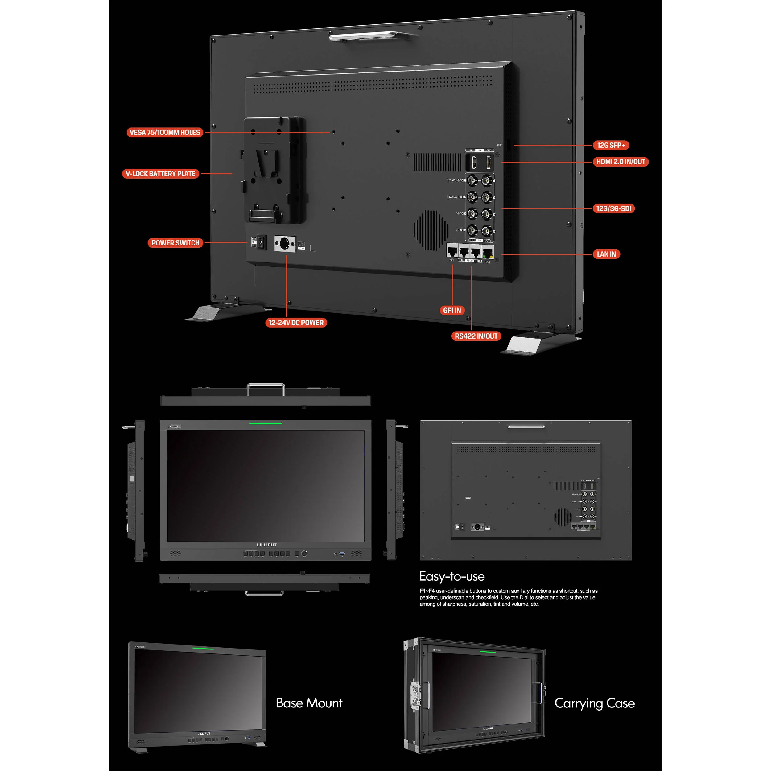 Lilliput 15.6" 12G-SDI/HDMI Broadcast Studio Monitor&nbsp;with Carry Case (V-Mount) - Image 3