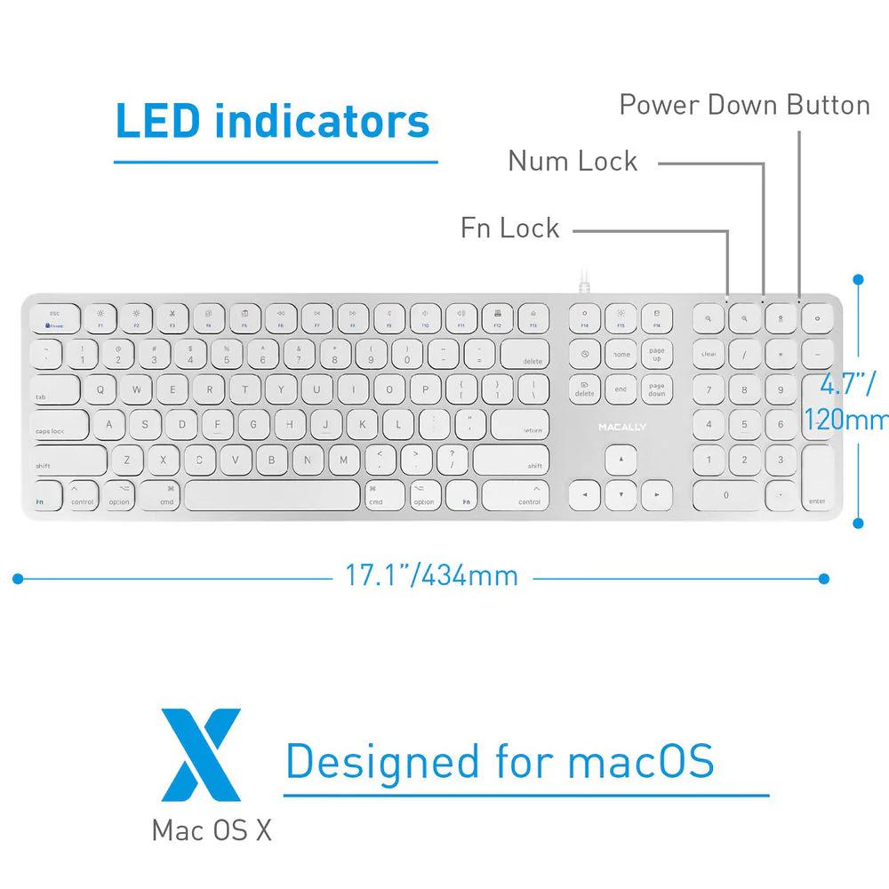 Macally Aluminum Slim Keyboard with 2 USB Ports - Image 4