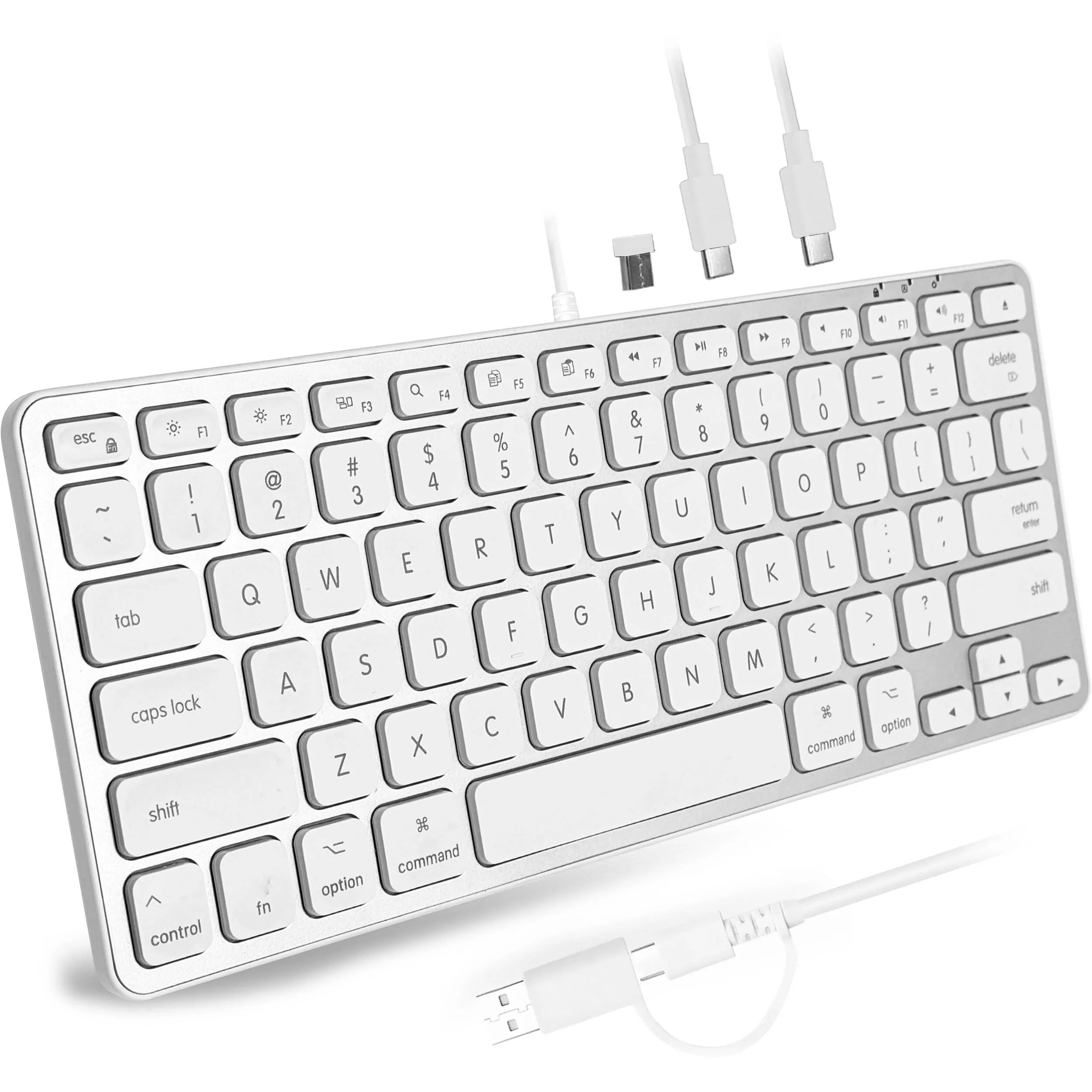 Macally Compact Wired Keyboard with USB-A and USB-C Hub (Aluminum)