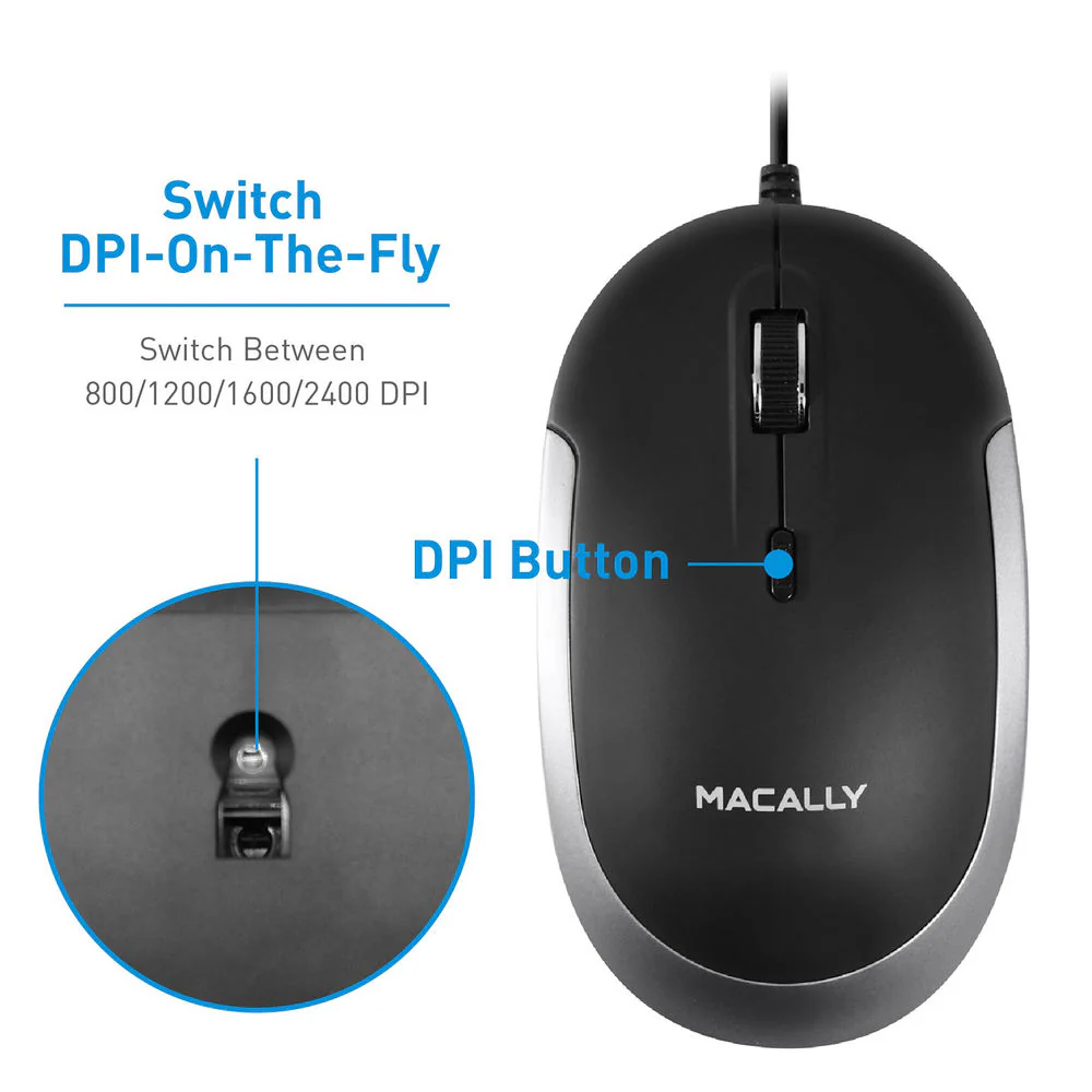 Macally USB Type-C Optical Mouse (Black/Space Gray) - Image 3