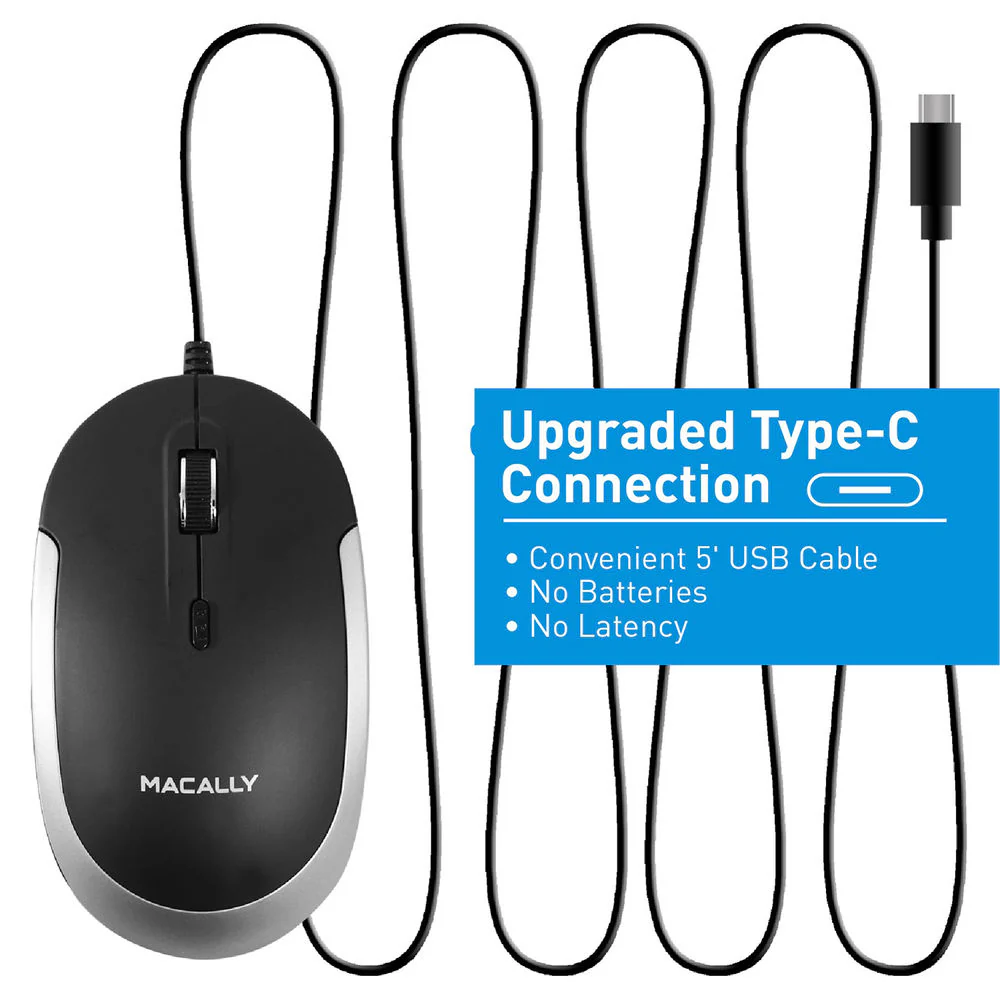 Macally USB Type-C Optical Mouse (Black/Space Gray) - Image 4