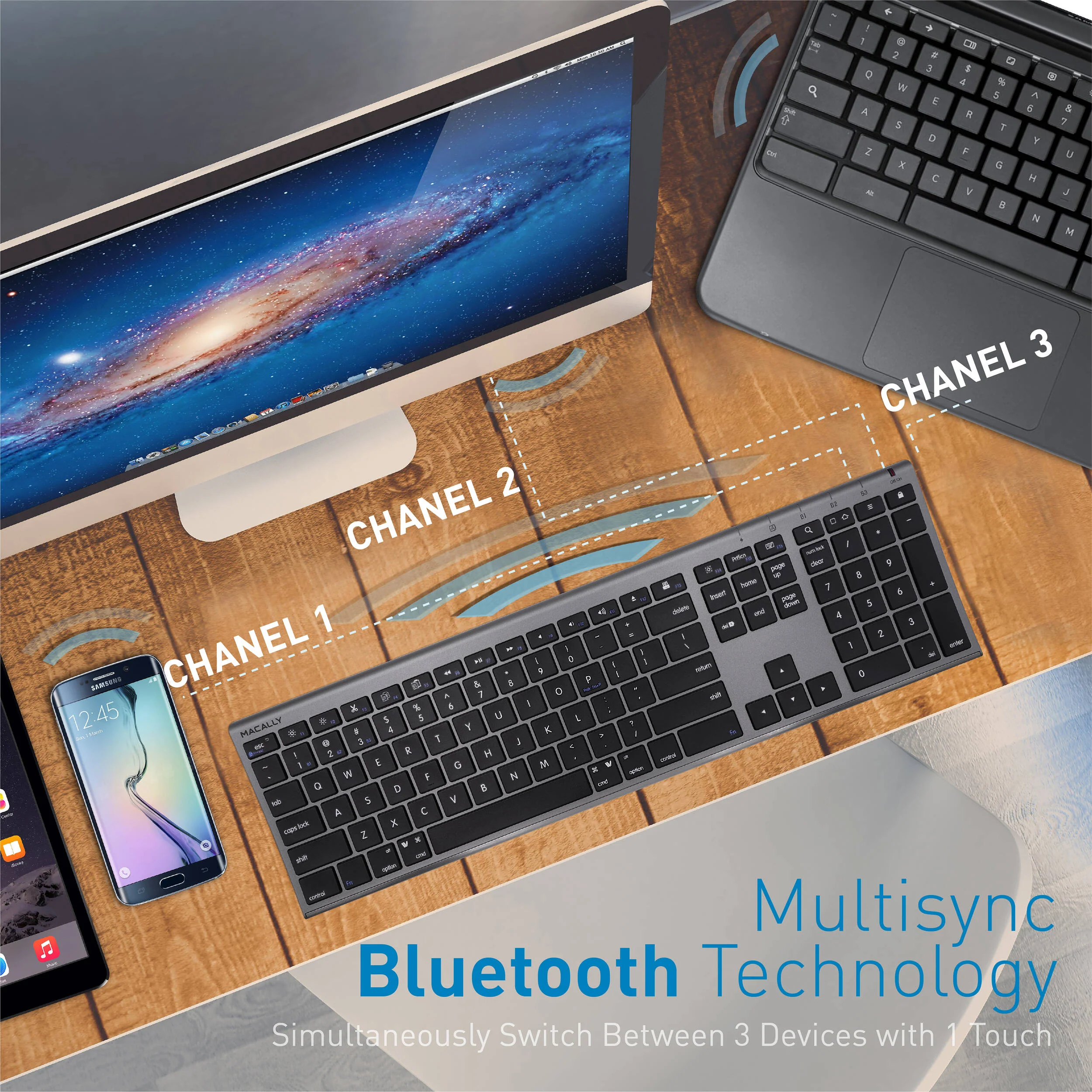 Macally Wireless Bluetooth Keyboard (Space Gray) - Image 3