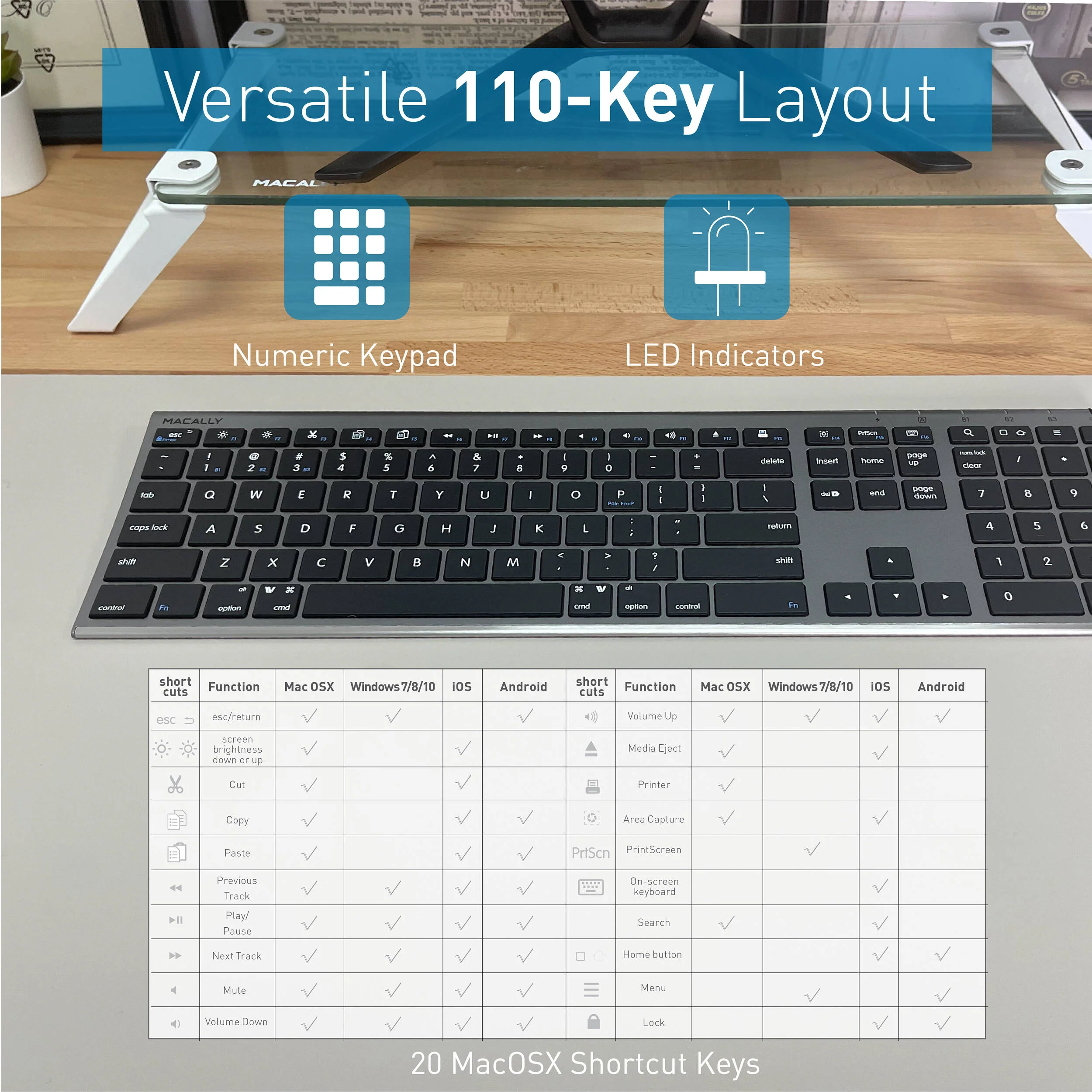 Macally Wireless Bluetooth Keyboard (Space Gray) - Image 5