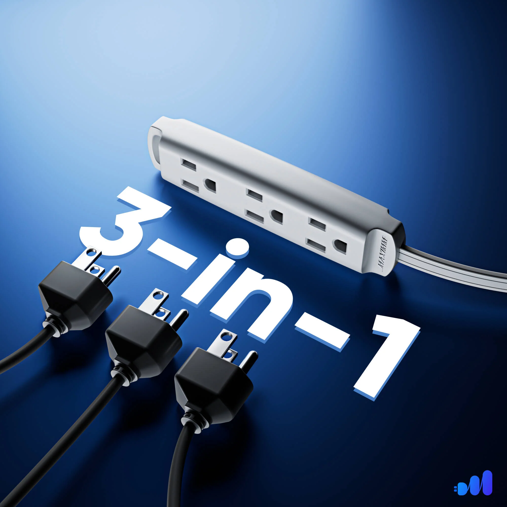 Maximm Cable 3-Outlet Power Extension Cord with 360° Rotating Flat Plug (White, 1') - Image 3