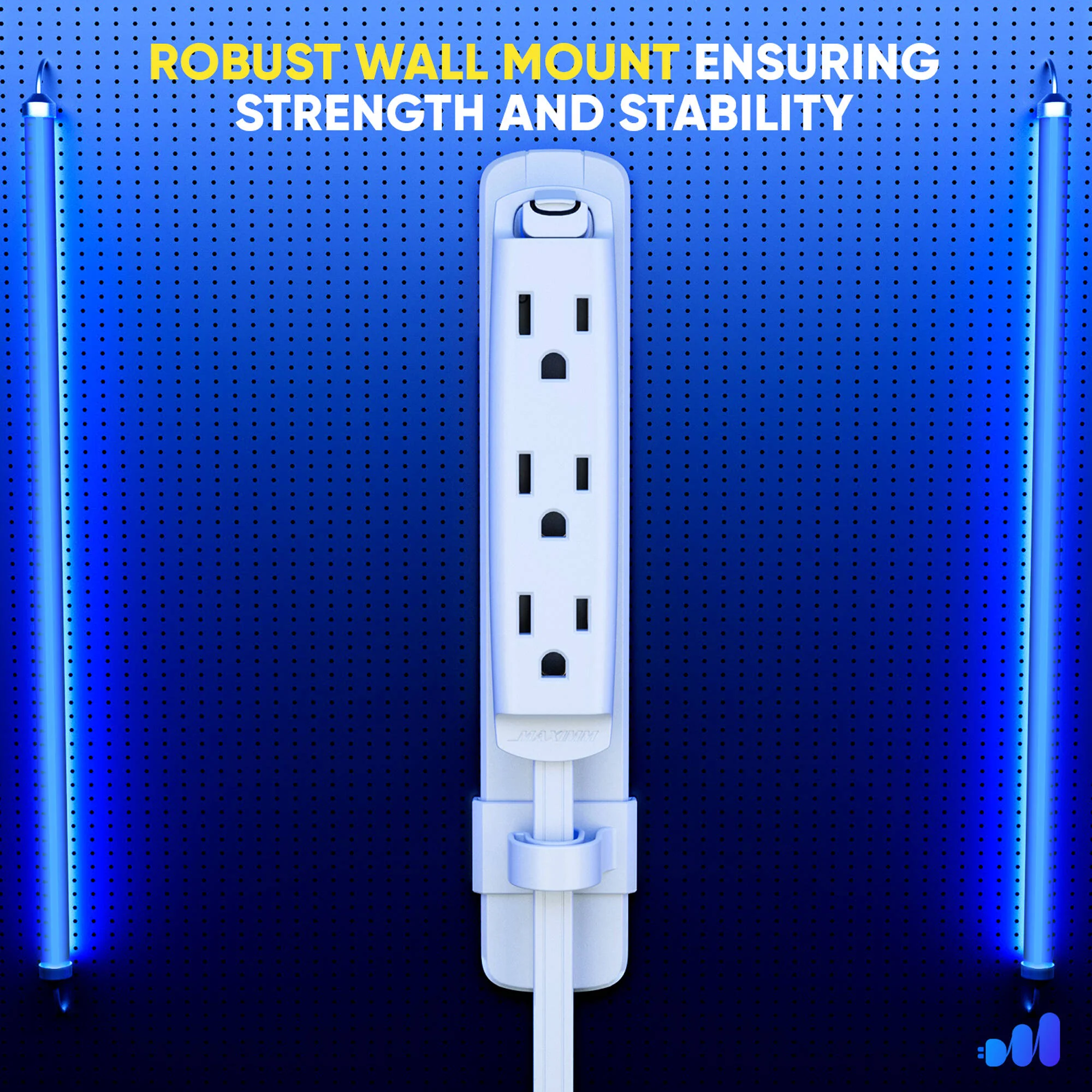 Maximm Cable 3-Outlet Power Extension Cord with 360° Rotating Flat Plug (White, 1') - Image 4