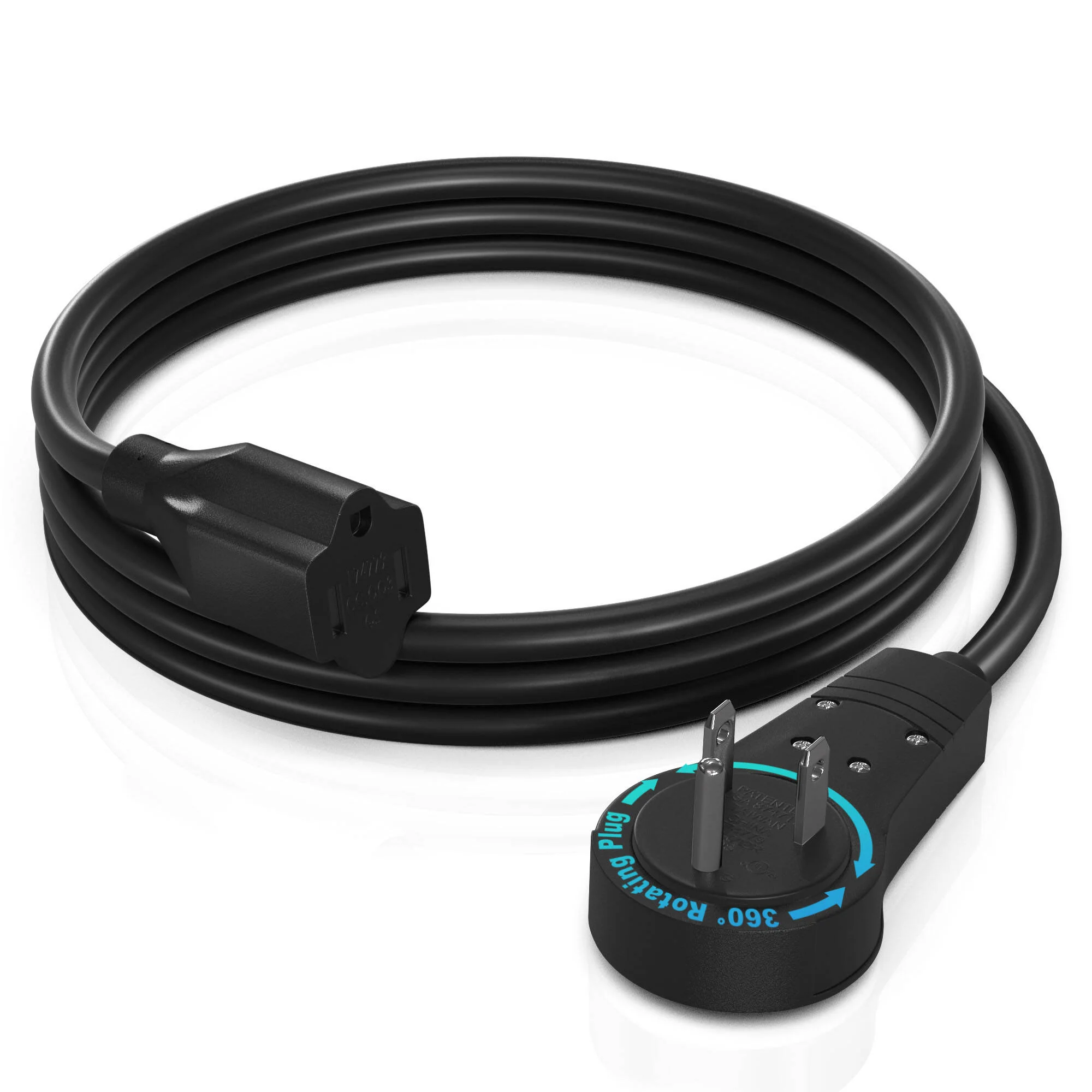 Maximm Cable 360° Rotating Flat Plug 16 AWG Extension Cord (3', Black)