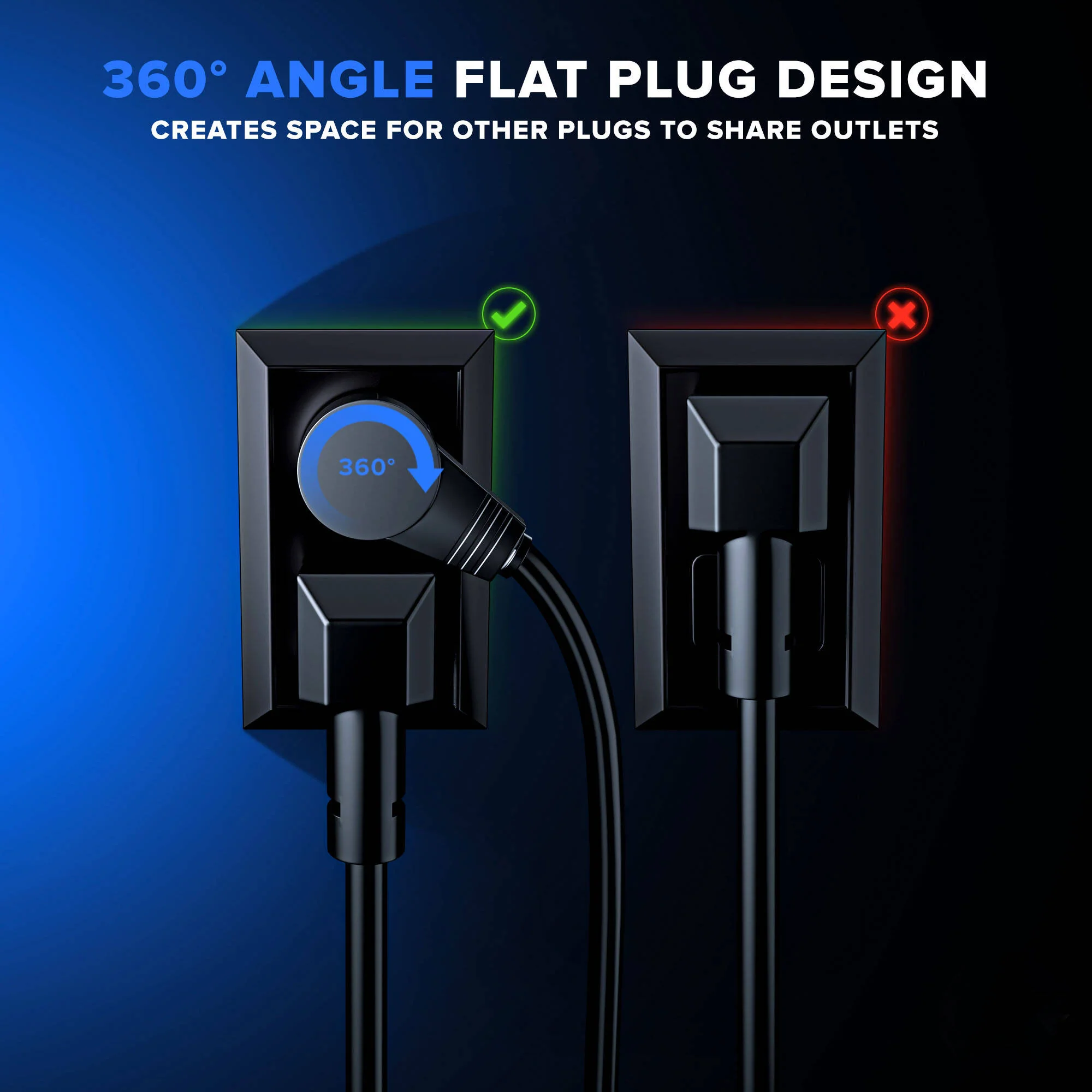 Maximm Cable 360° Rotating Flat Plug 16 AWG Extension Cord (3', Black) - Image 3