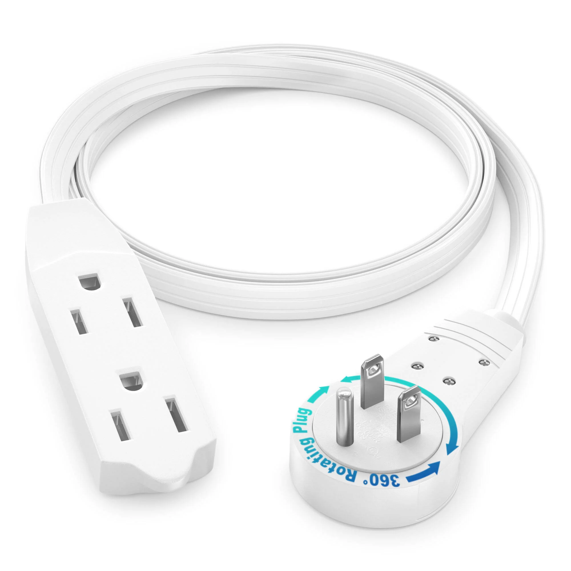 Maximm Cable Original Style 360° Rotating Flat Plug Extension Cord (2', White)