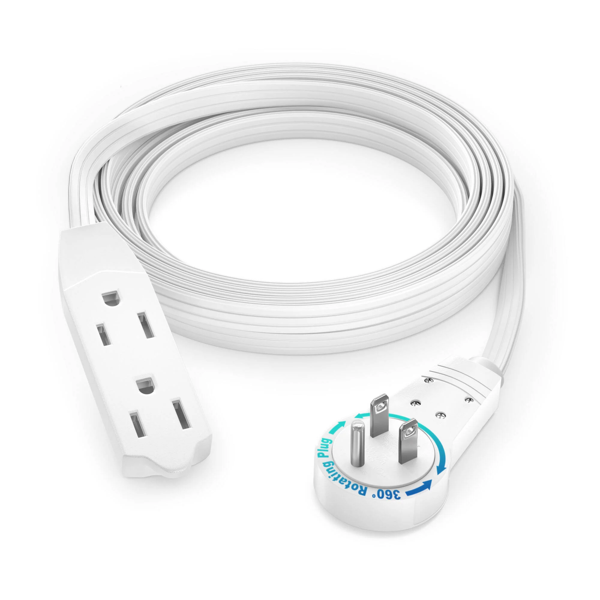 Maximm Cable Original Style 360° Rotating Flat Plug Extension Cord (8', White)