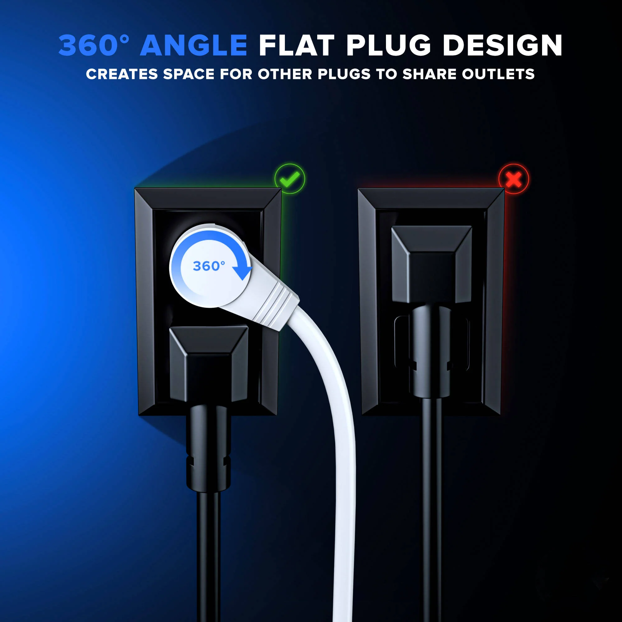 Maximm Cable Original Style 360° Rotating Flat Plug Extension Cord (8', White) - Image 3