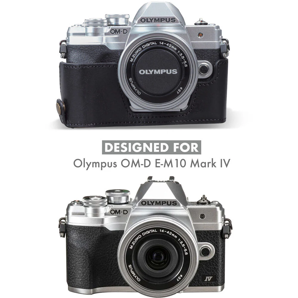 MegaGear Ever Ready Genuine Leather Half Case for Olympus OM-D E-M10 Mark IV Camera (Black) - Image 6