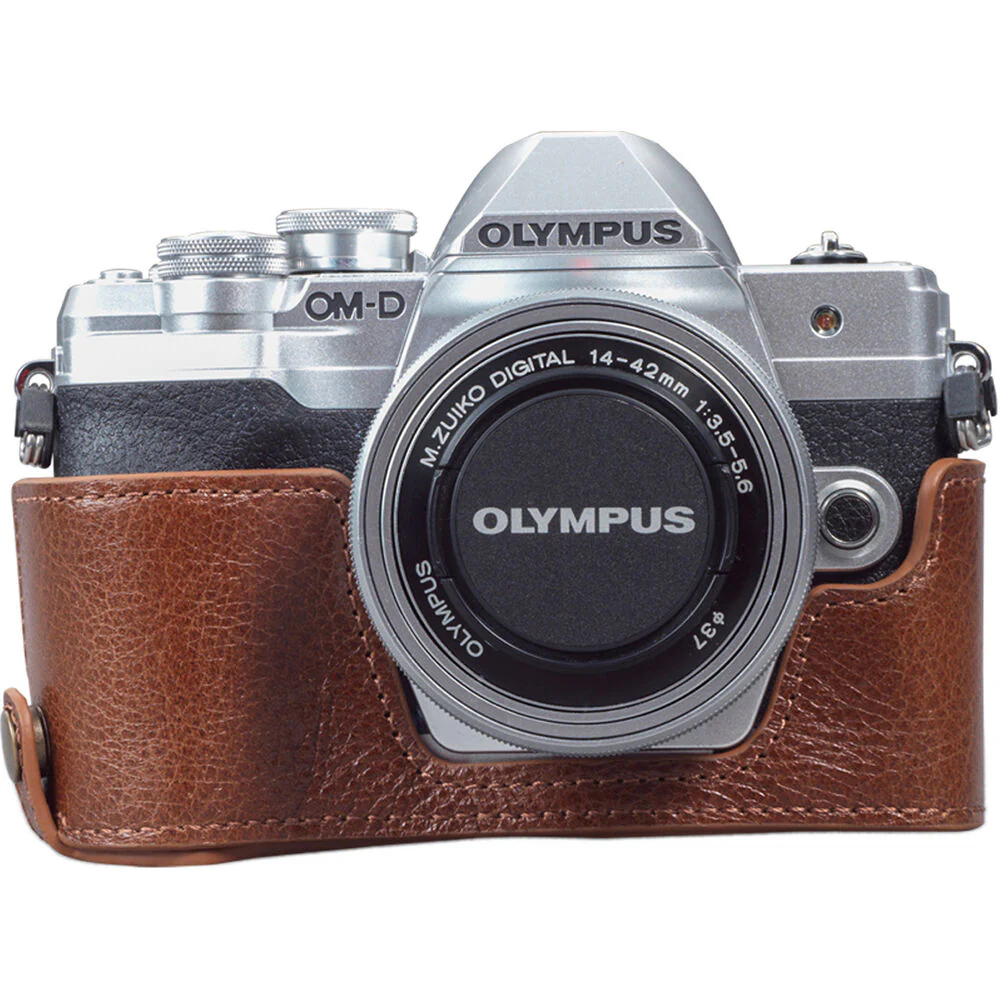 MegaGear Ever Ready Half Leather Case and Strap for Olympus OM-D E-M10 Mark IV (Brown) - Image 3