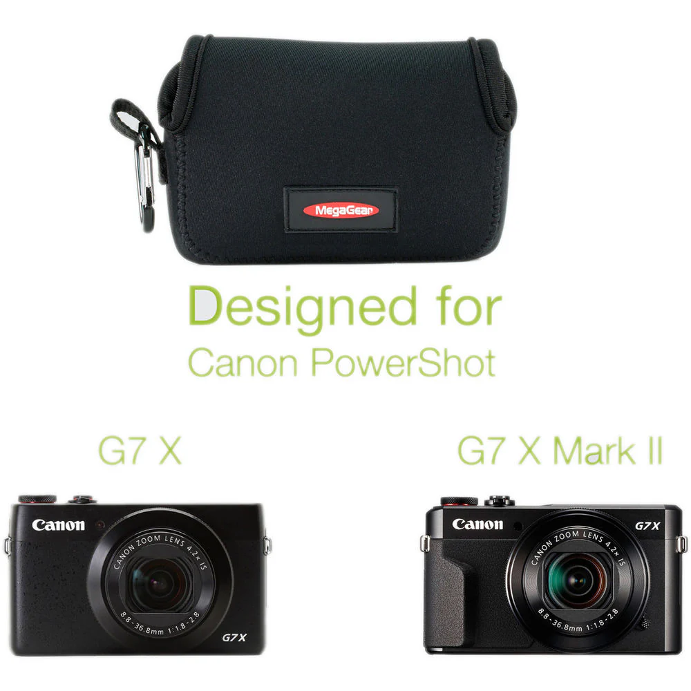 MegaGear Ultra-light Neoprene Camera Case with Carabiner for Canon PowerShot G7X and PowerShot G7 X Mark II Cameras (Black) - Image 3
