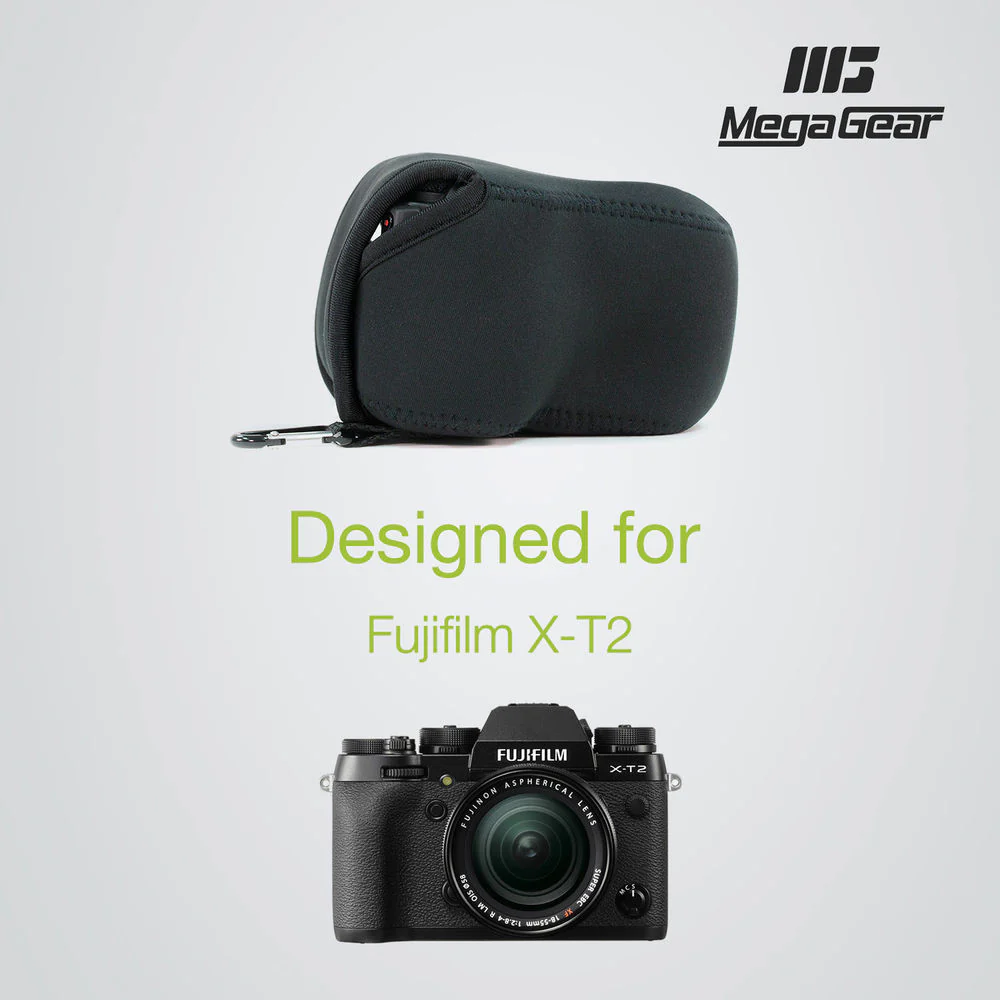 MegaGear Ultra Light Neoprene Camera Case with Carabiner for Fujifilm X-T2 with 18-55mm Lens (Black) - Image 10