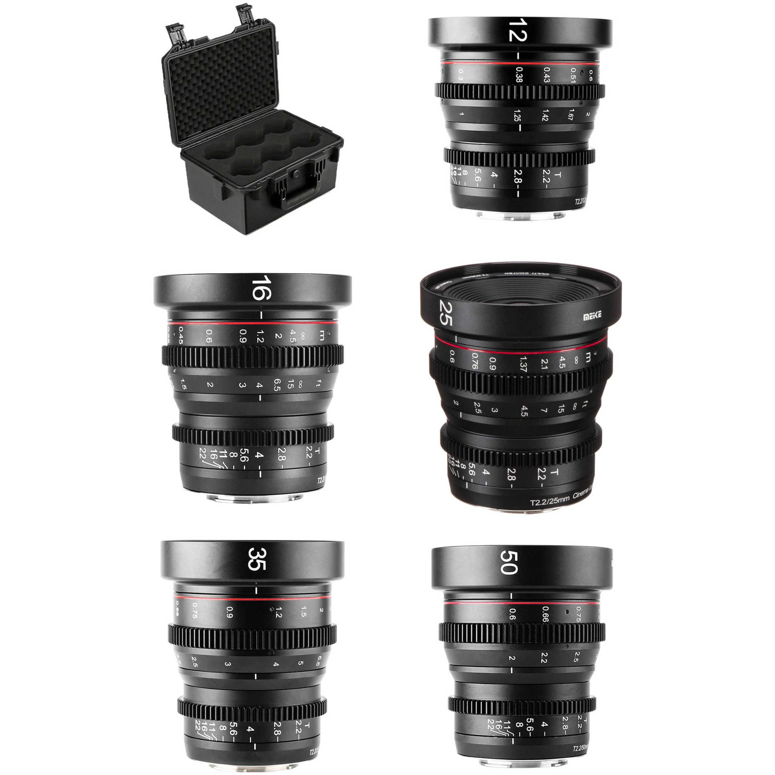 Meike 5-Lens Cinema Prime Lens Set with Hard-Shell Case (MFT Mount) - Image 2