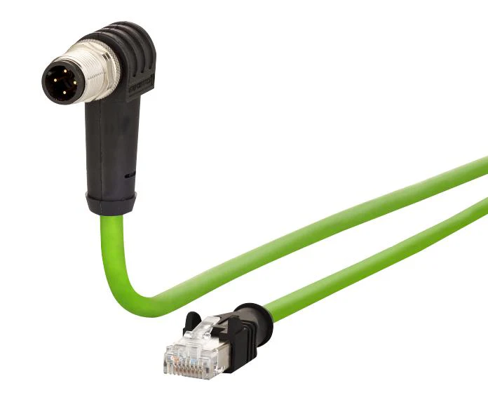 METZ CONNECT 142M4D59010 Sensor Cable, 90° M12 Plug, RJ45 Plug, 4 Positions, 1 m, 3.28 ft