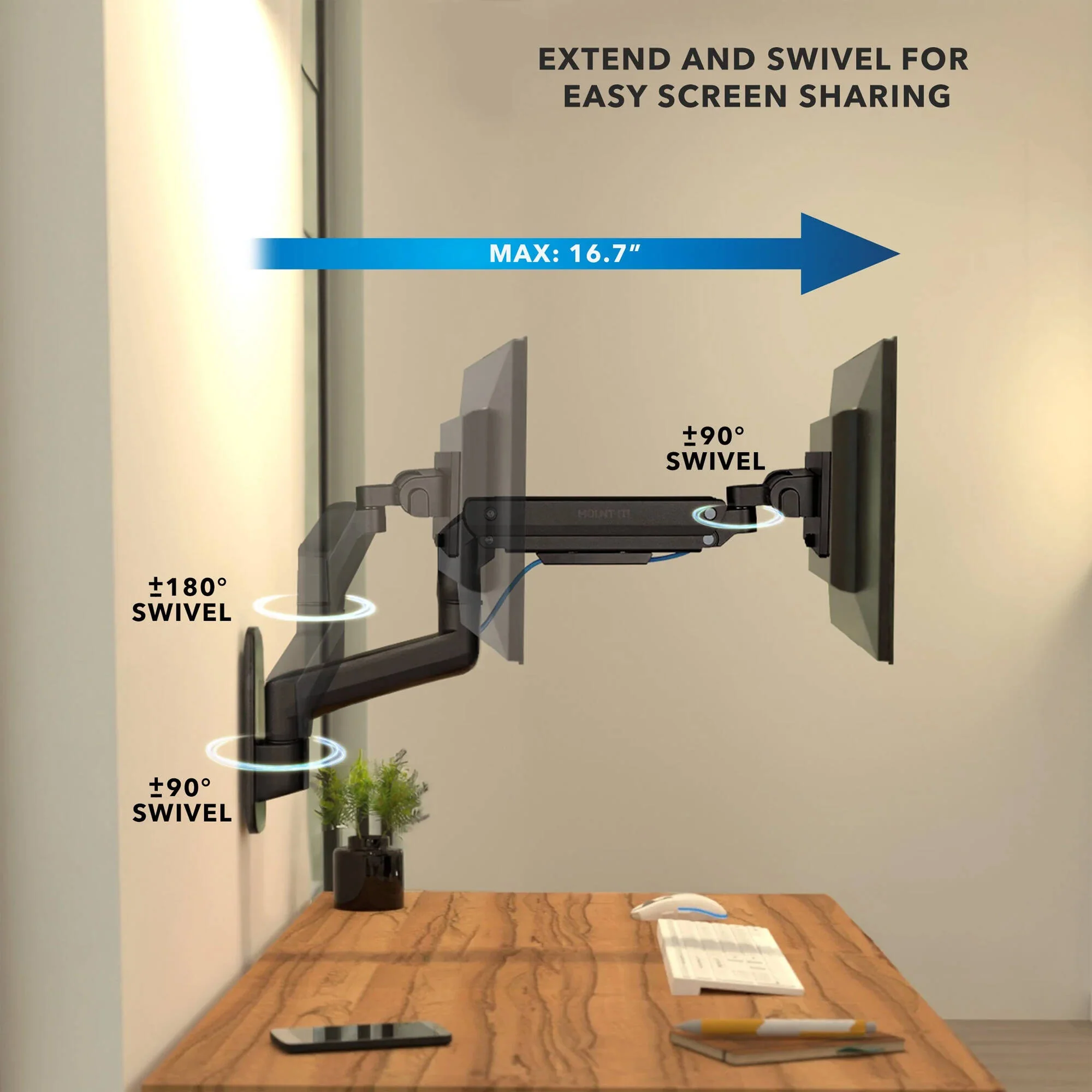 Mount-It! Heavy-Duty Monitor Wall Mount with Gas Spring Arm - Image 7