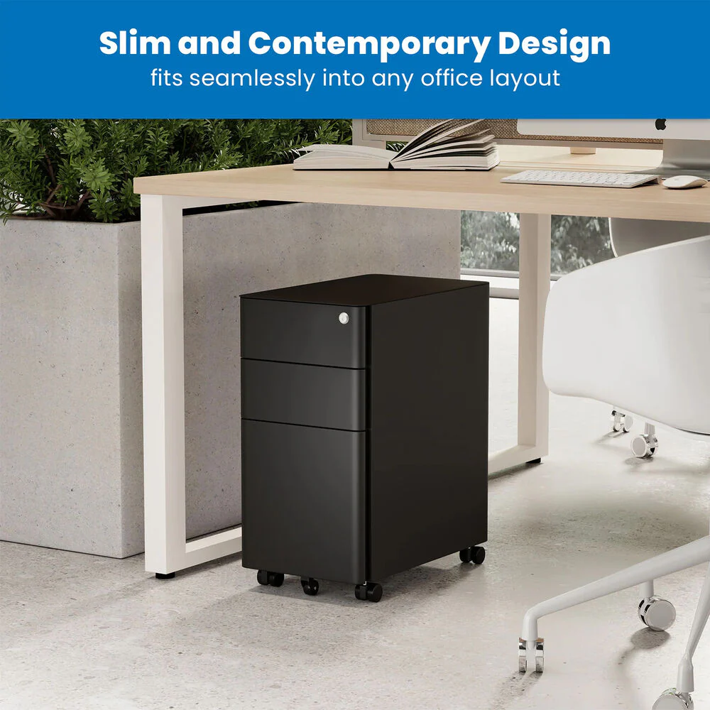 Mount-It! Slim Rolling File Cabinet with 3 Drawers (Black) - Image 2