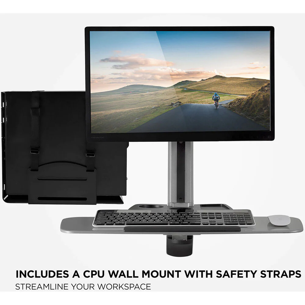 Mount-It! Wall Mounted Sit & Stand Single Monitor Workstation Arm with CPU Mount - Image 4